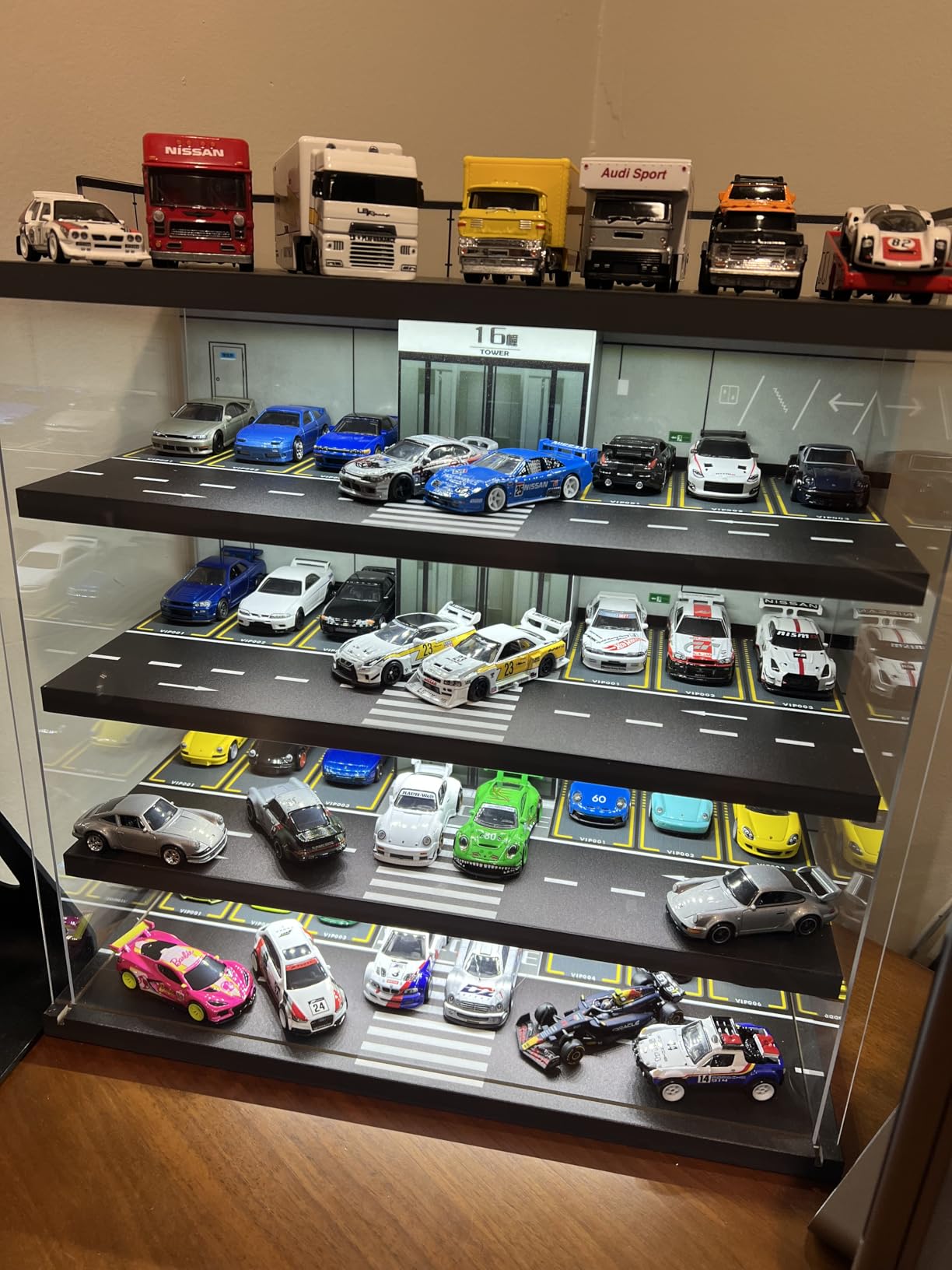 Display Case Compatible with Hot Wheels Garage & Matchbox Cars with LED Light 1/64 Scale Diecast Toy Cars Storage Case 5 Level Holds Max 75 Cars customer photo 1
