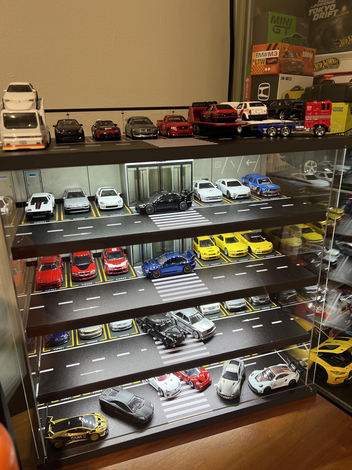 Display Case Compatible with Hot Wheels Garage & Matchbox Cars with LED Light 1/64 Scale Diecast Toy Cars Storage Case 5 Level Holds Max 75 Cars customer photo 2