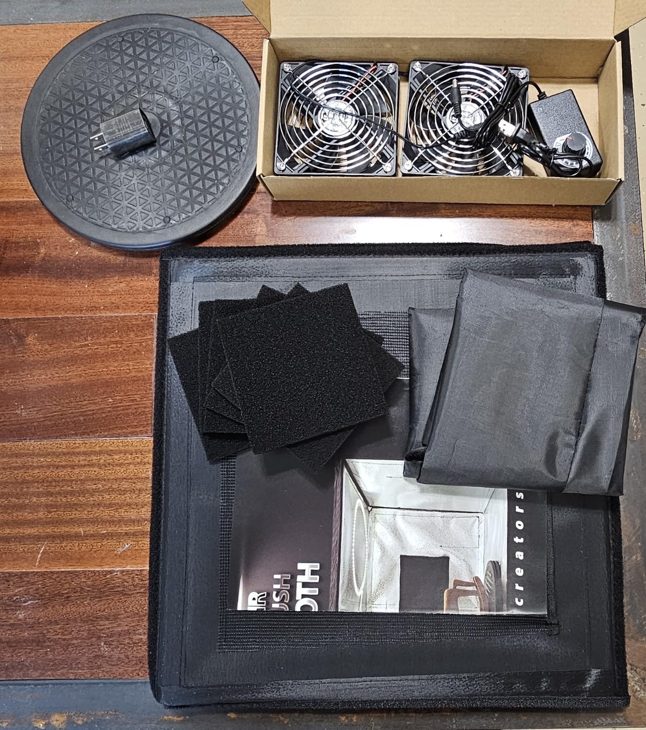 Airbrush Spray Booth with Dual Exhaust Fans, Portable Airbrush Paint Booth with 2 Round Led Lights, Turntable and Extension Hose customer photo 2