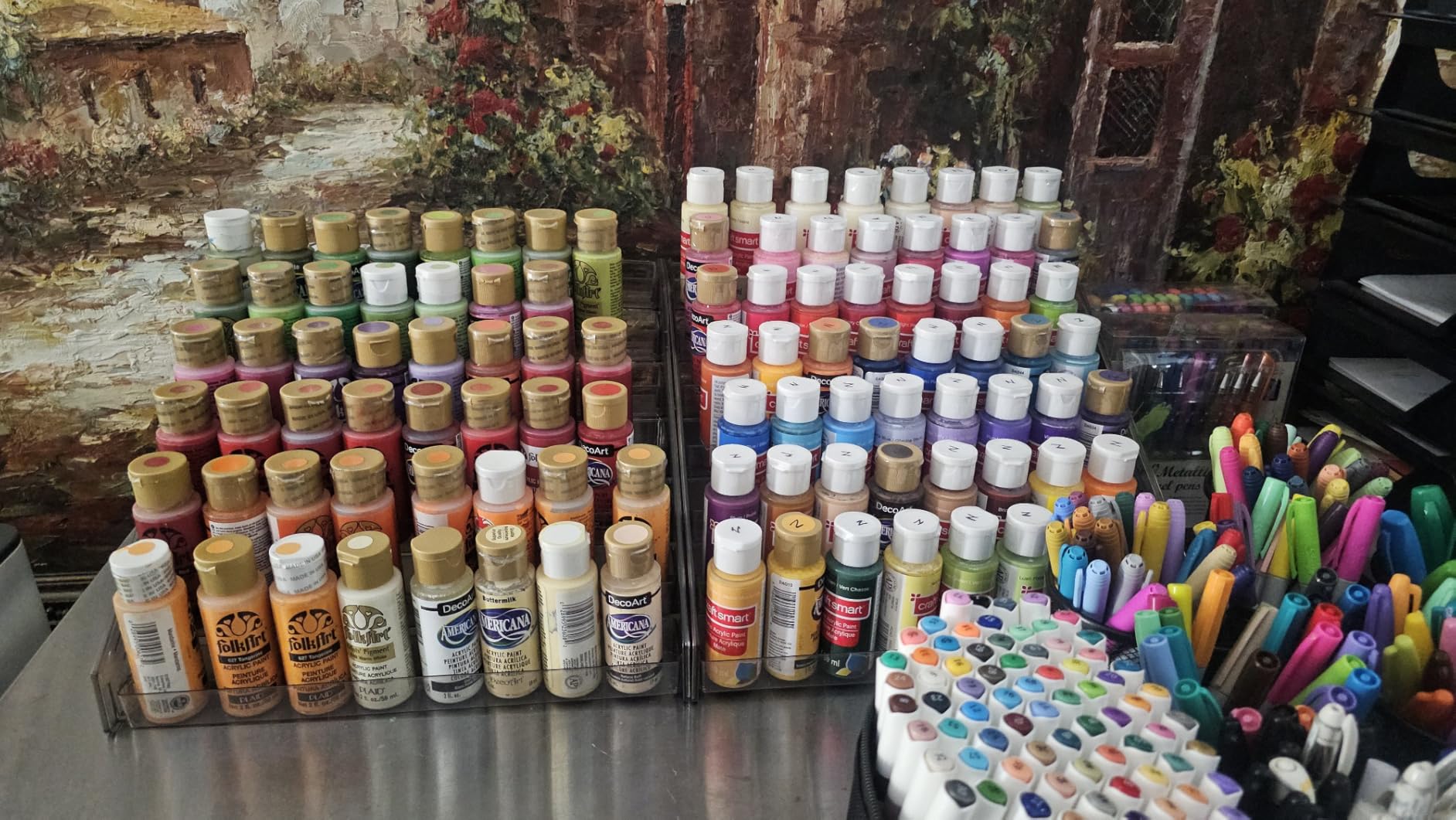 YEXEXINM 2 Pcs Clear Paint Organizer With Paint Brush Holder,7 Layers Acrylic Paint Organizer,Paint Storage Rack,Craft Paint Organizer Rack,Miniature Paint Holder for Paint Storage customer photo 1