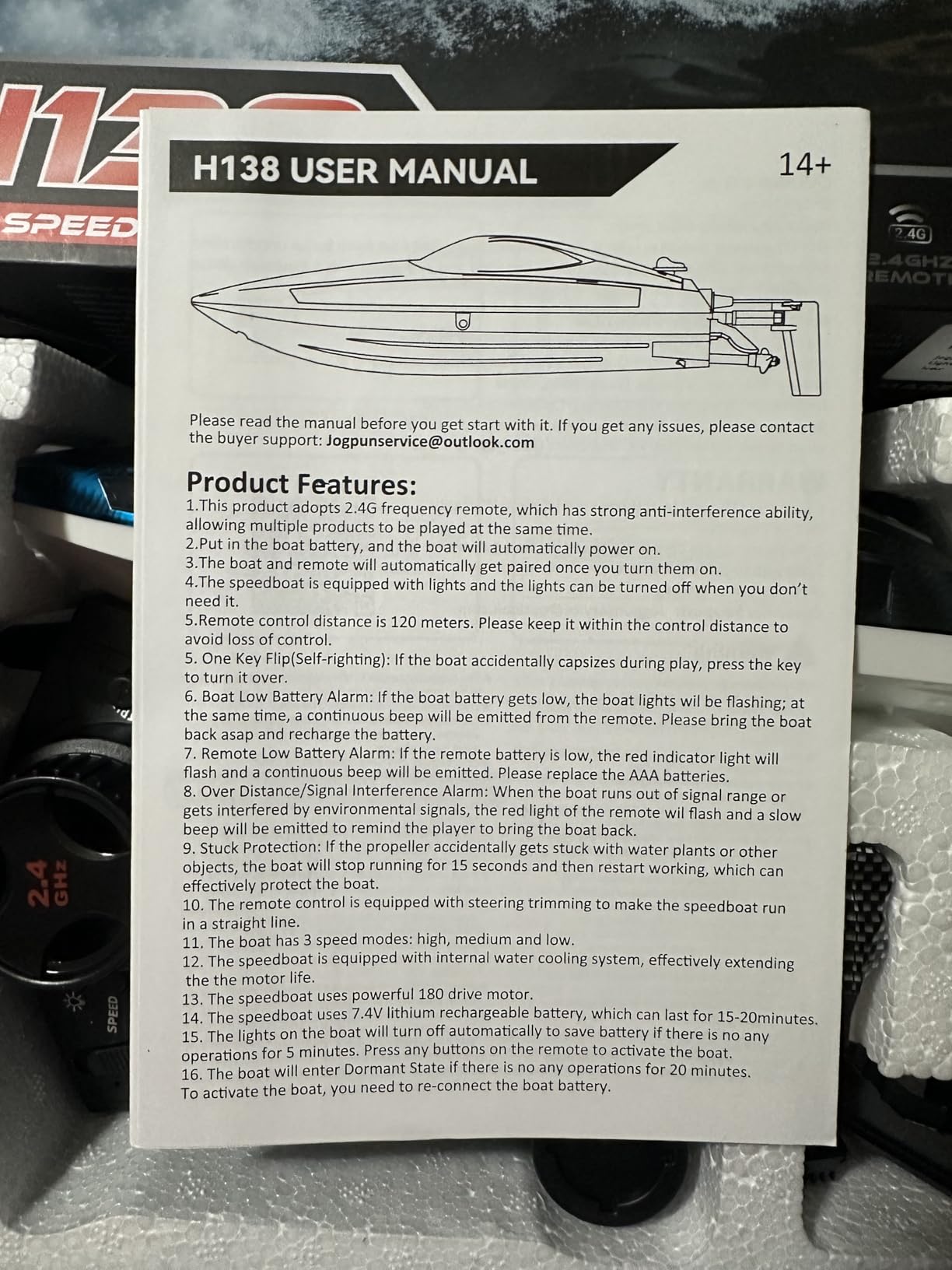 30KMH RC Remote Control Boat with 7 LED Light Modes Waterproof Electric Fast Speed Boat for Adults Kids 8-12 Lake Pool Water Play,Self-righting,Demo,Water Cooling,20Mins,Low Battery Alert,2.4Ghz,Blue customer photo 2