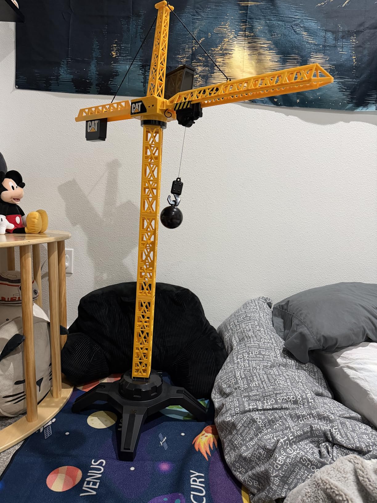 Cat Construction Workforce Jumbo Tower Crane Set, 50-Inch RC Crane Toy with 360-Degree Rotation, Hook and Wrecking Ball, Light, Skid Steer and 4