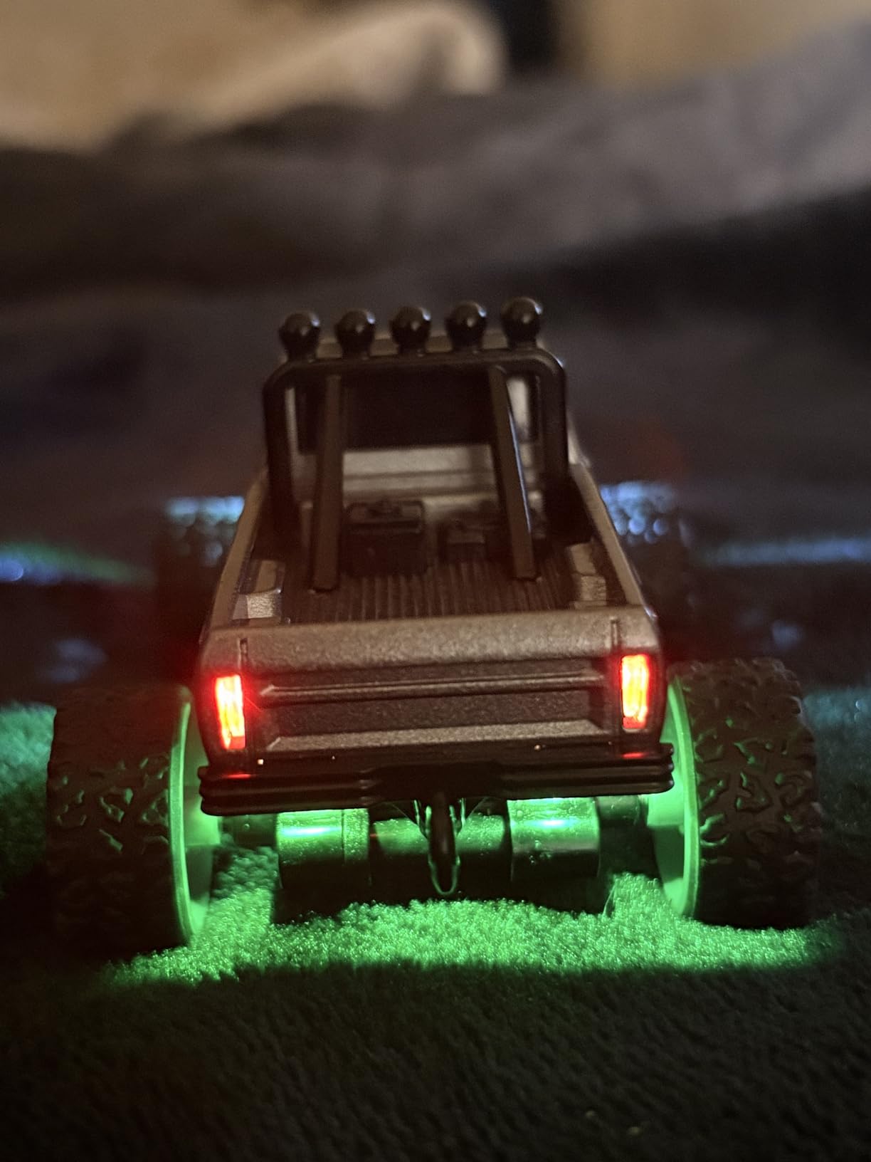 Mini RC Car, 1/64 Scale Mini Remote Control Monster Truck with Trailer, 2.4Ghz & APP Remote Control, Rechargeable Alloy Shell Mini RC Cars with Lights, Speed/Steering Adjustable (Green) customer photo 2
