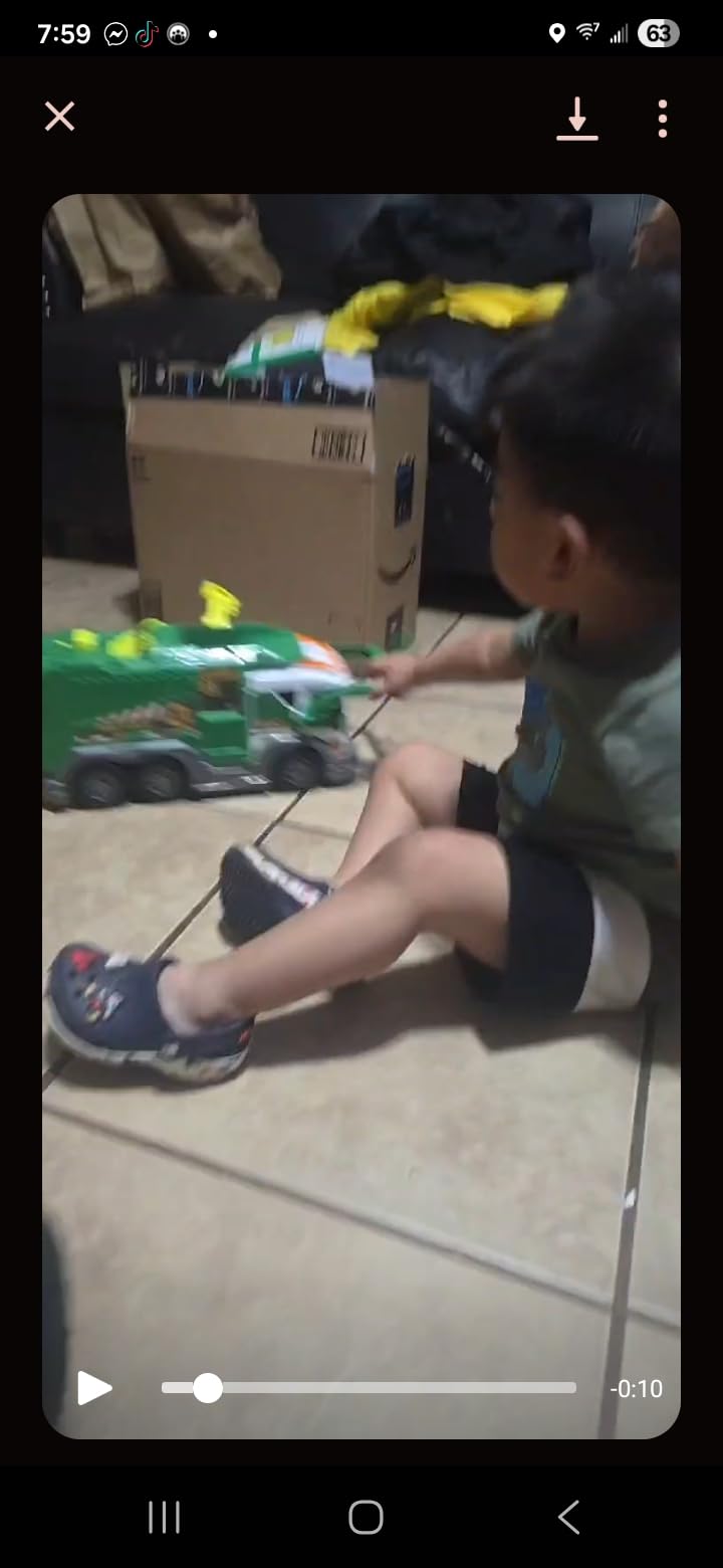 HOLYFUN 12'' Electric Garbage Truck Set with Front Loader/Metal Cab, Friction-Powered Recycling Vehicle with Dumpster, 4 Trash Bins & Sorting Cards, Trash Truck Toy with Lights/Sounds for Kids customer photo 1