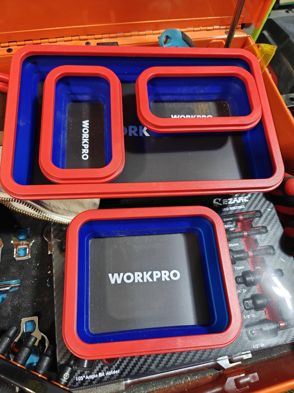 WORKPRO 4PC Collapsible Magnetic Parts Tray Set, Double-Sided Magnet Bowl for Screws, Nuts, Pins, Foldable Bolt Tray for Garage, Maintenance, Silicone Mechanic Tools Gift for Man, 11 Inch & 6.3 Inch customer photo 2