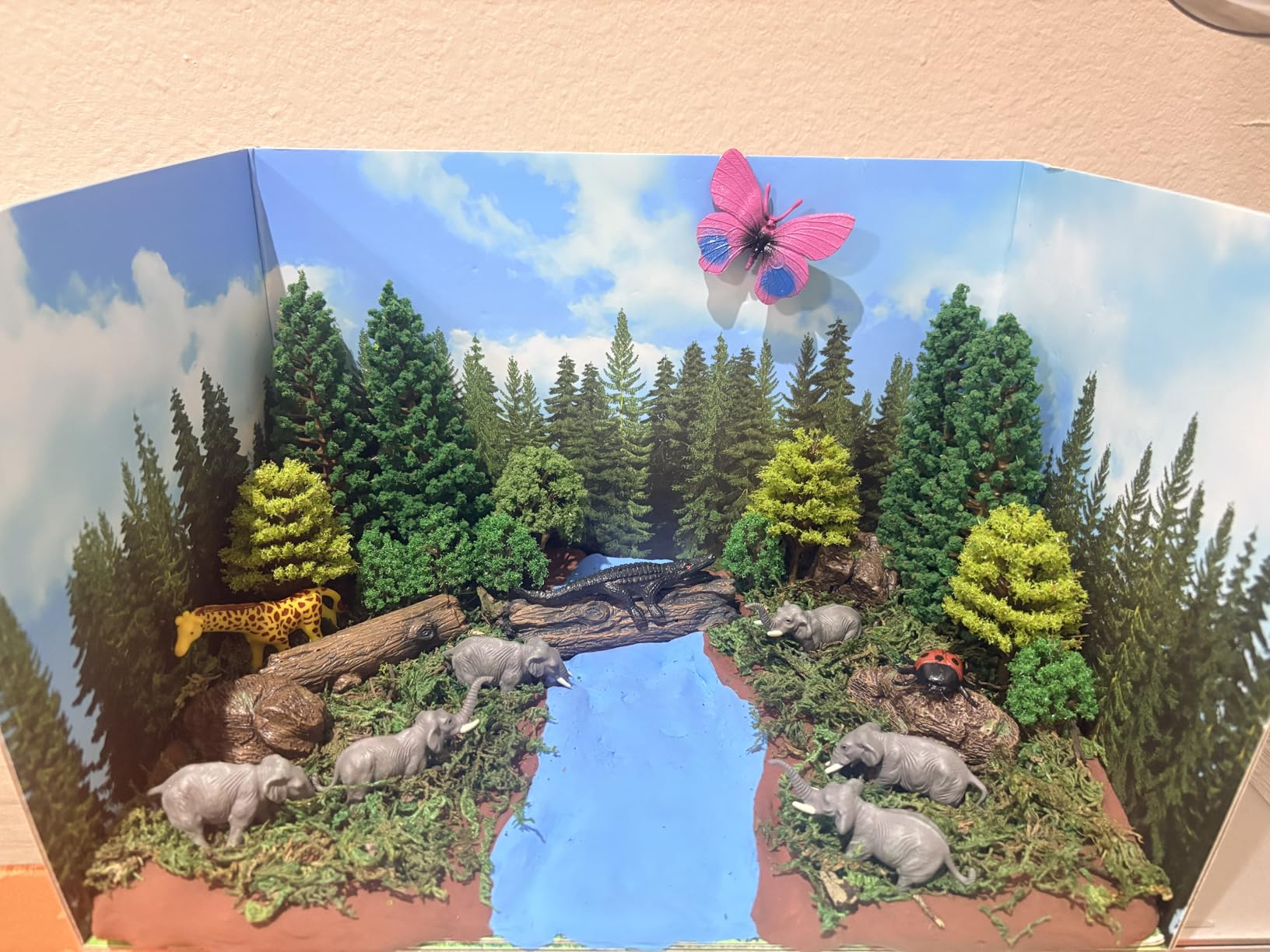 codree 65 Pcs Jungle Diorama Kit Habitat Project Box Set, Cardboard Diorama Box Animals Model Scenery Kit, Animal Figurines Rainforest Diorama Supplies for DIY Crafts Birthday Gifts Party Favor customer photo 1