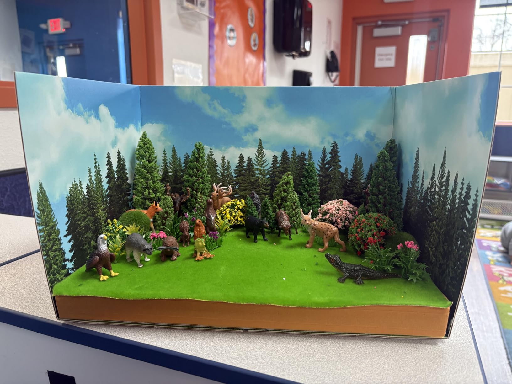 codree 65 Pcs Jungle Diorama Kit Habitat Project Box Set, Cardboard Diorama Box Animals Model Scenery Kit, Animal Figurines Rainforest Diorama Supplies for DIY Crafts Birthday Gifts Party Favor customer photo 2