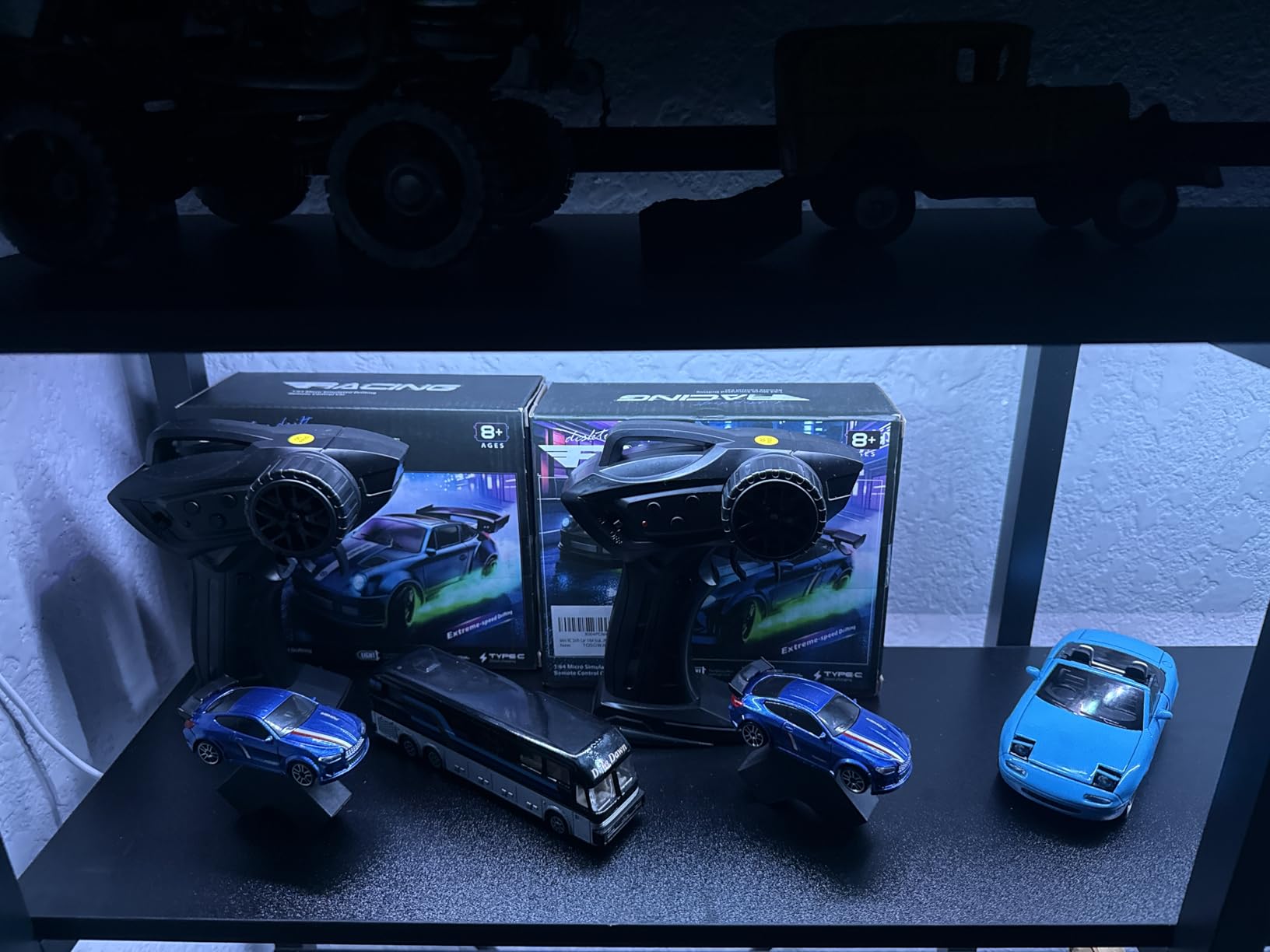 Mini RC Drift Car 1:64 Scale, Remote Control Car with LED Lights & 2-Speed Modes, 2.4GHz Stunt Drifting RC Toys with 4 Obstacles & Track Mat, Hobby Gift for Kids & Adults, Black customer photo 2