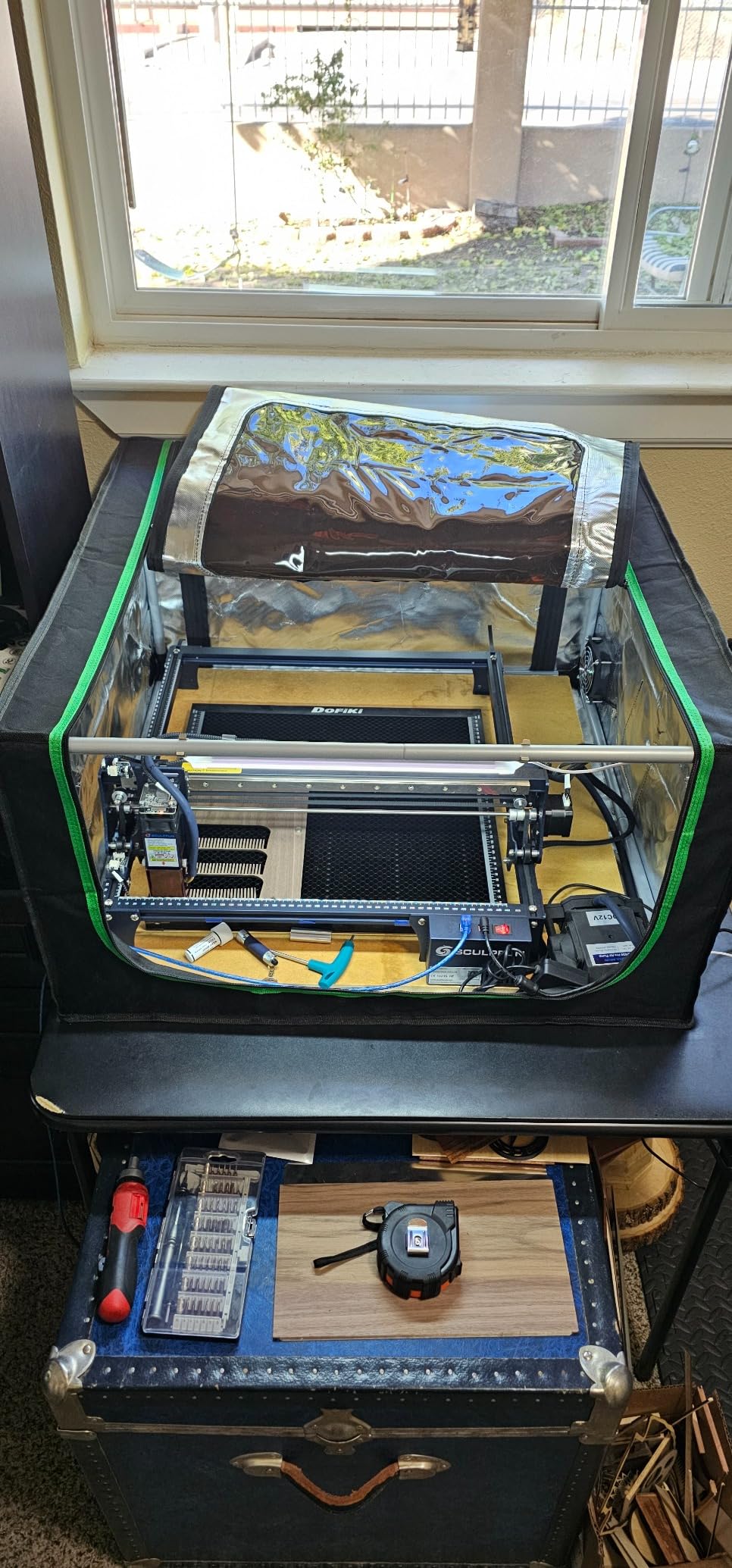 2025 Upgrade Laser Engraver Integrated Enclosure with LED Light, Fireproof and Dustproof Protective Cover 28.3 * 28.3 * 15.7, Exhaust Fan 4000RPM and Pipe, Against Smoke Odor and Noise Eye Protection customer photo 2