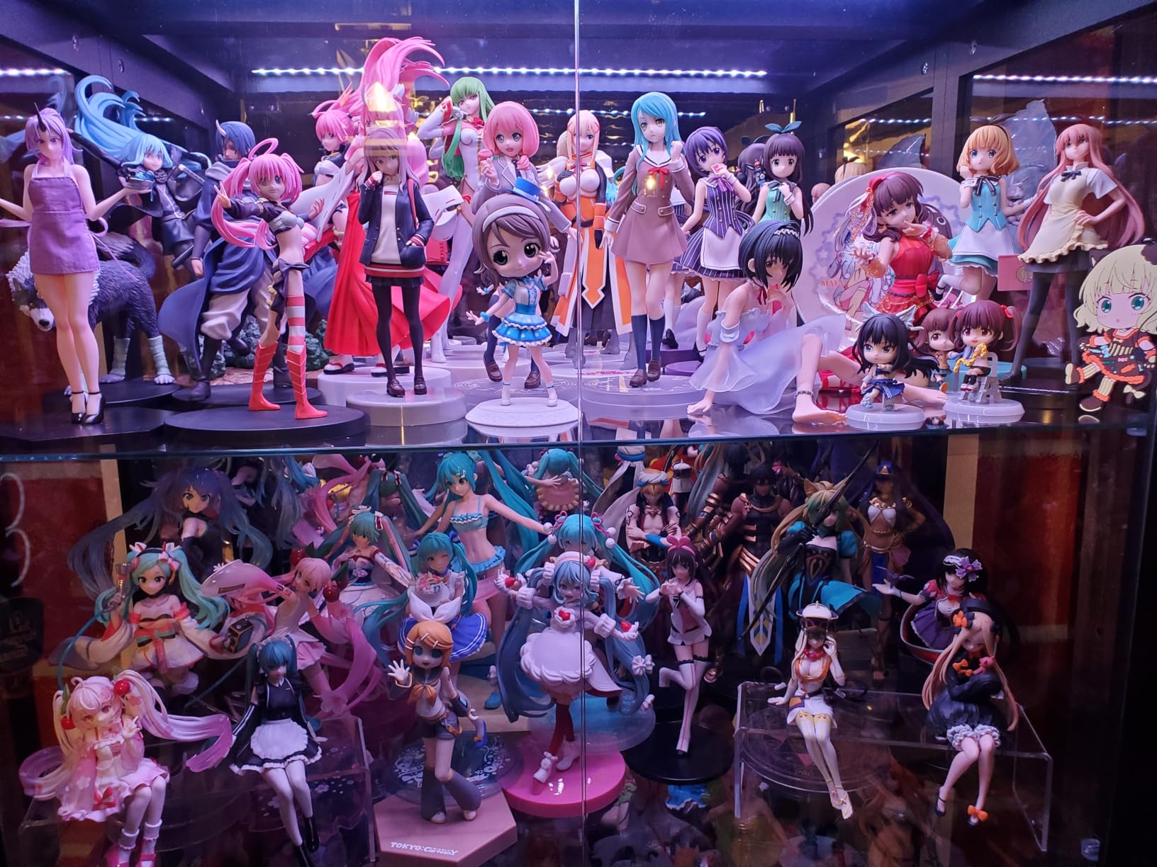 Dystler Display Cabinet with Glass Doors, 71'' Tall Curio Cabinet with RGB Lights for Collectibles, LED Display Case with Removable Shelf for Book/Medal/Figure, Black customer photo 2