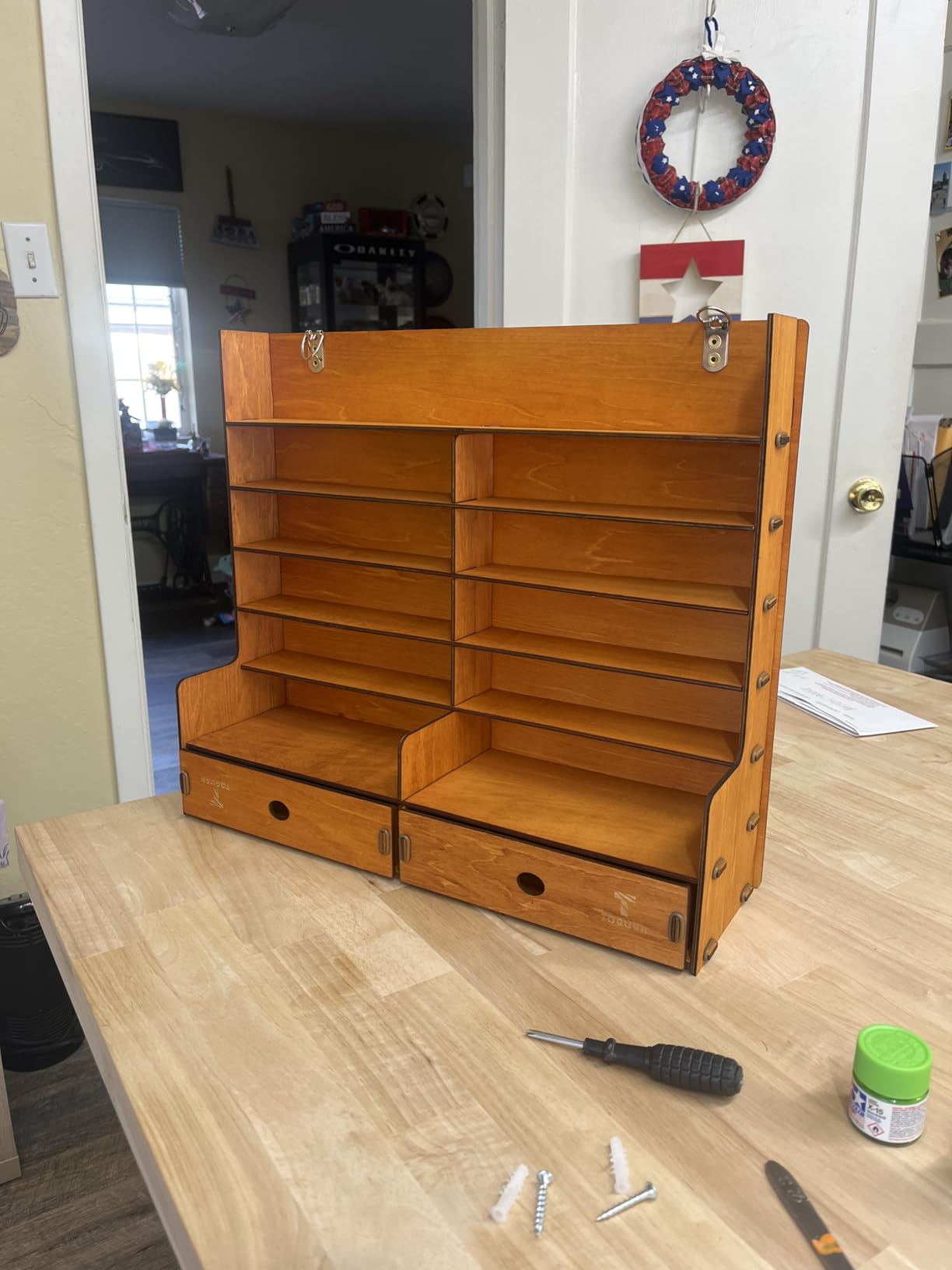 Miniature Paint Rack, 6-Tier Wall Mount Paints Organizer with 2 Drawers for Model Craft Miniatures, Tools Brushes, Spray Cans for Paint Holder Storage customer photo 1