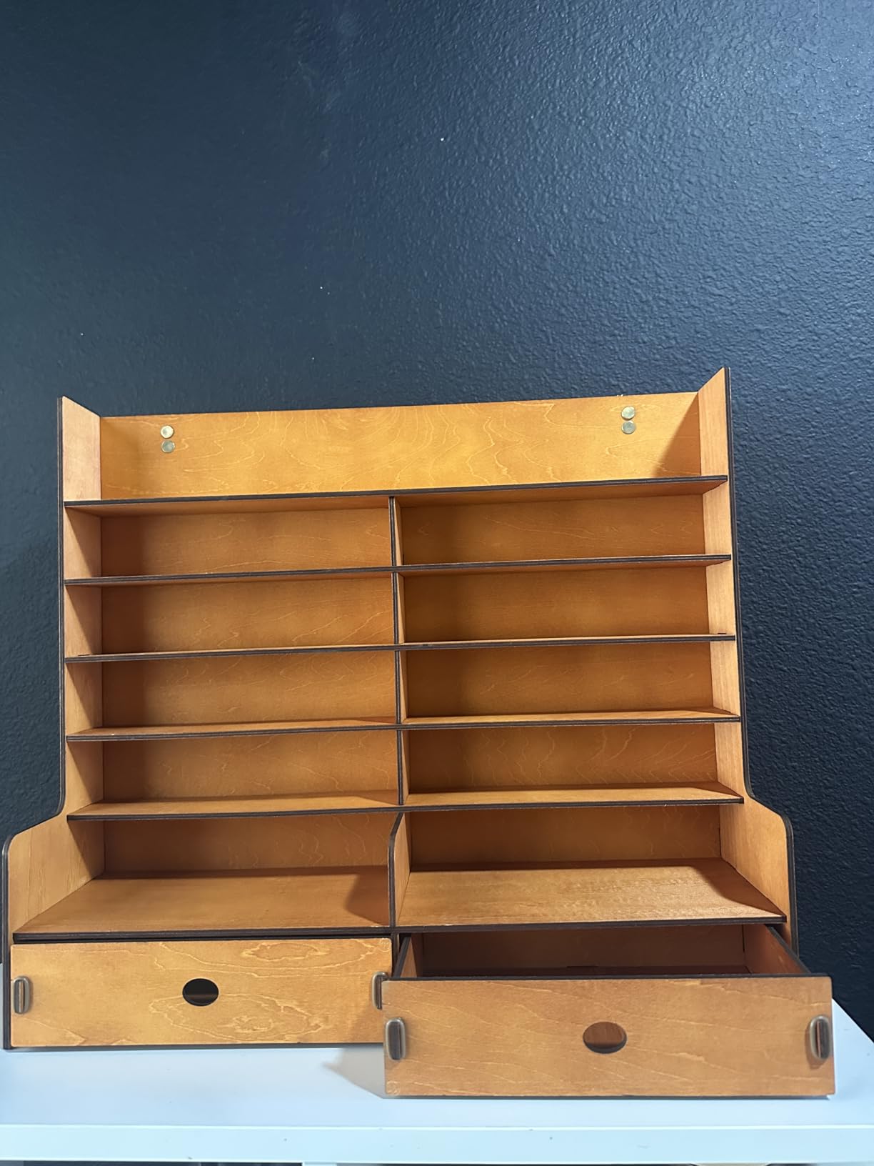 Miniature Paint Rack, 6-Tier Wall Mount Paints Organizer with 2 Drawers for Model Craft Miniatures, Tools Brushes, Spray Cans for Paint Holder Storage customer photo 2