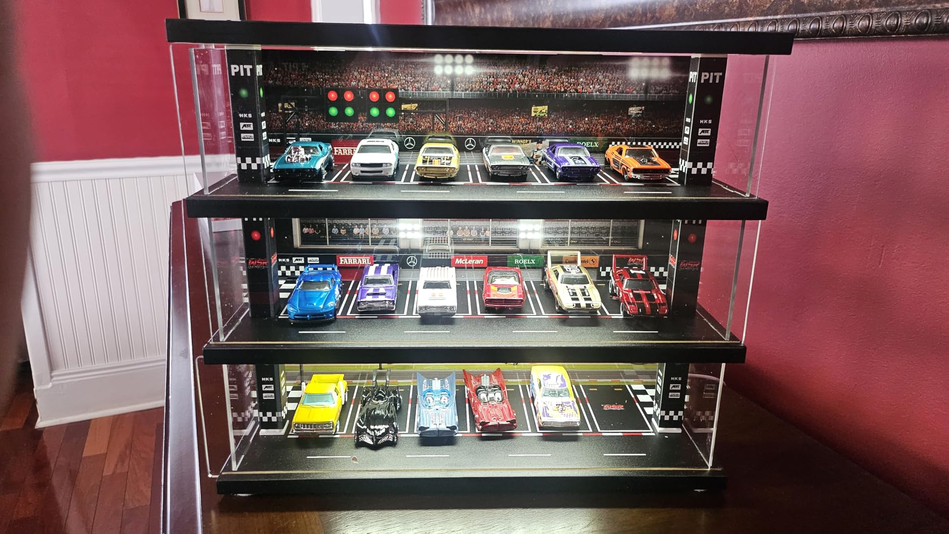 Display Case for Hot Wheels: Toy Car Garage with LED Lights, Freestanding Parking Garage Diorama for 1/64 Diecast Cars, 4-Level Storage Rack with 40 Spots customer photo 1