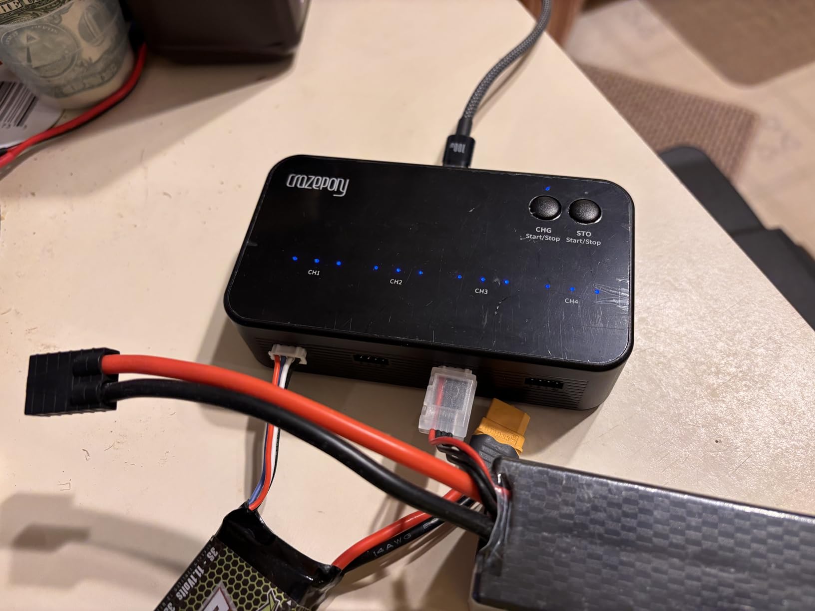 Crazepony 4 Ports LiPo Battery Storage Charger and Discharger, 1S-3S RC Balance Charger Tiny Whoop Charger with Storage Mode customer photo 1