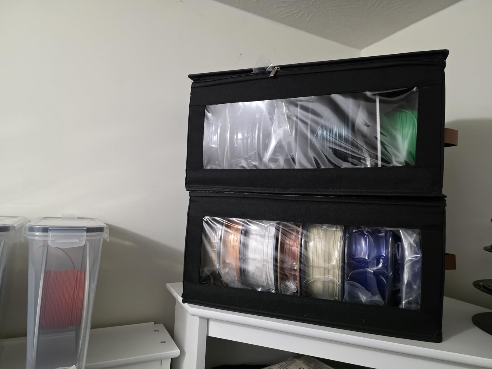 Qozary Filament Storage Box - 4 Pack 3D Printer Filament Storage Containers with Desiccants, Holds Up to 24 Rolls, 3D Printing Accessories Holder Rack for Home, Office Workshop, Studio customer photo 2