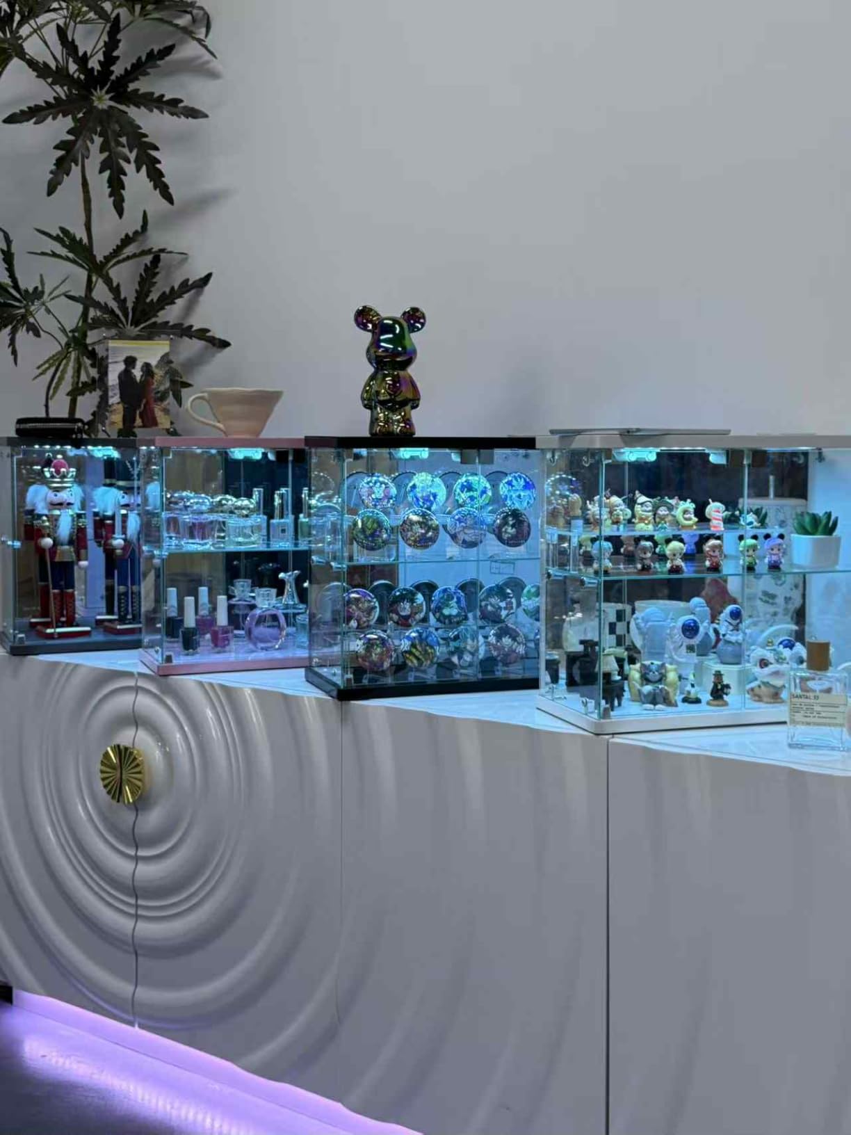 Dystler Lighted Clear Glass Display Case - for Figures & Collectibles, Small 2-Tier Display Cabinet with Charging Station, LED Display Box with Lights & Human Sensor, for Model Car, Perfume, Black customer photo 1