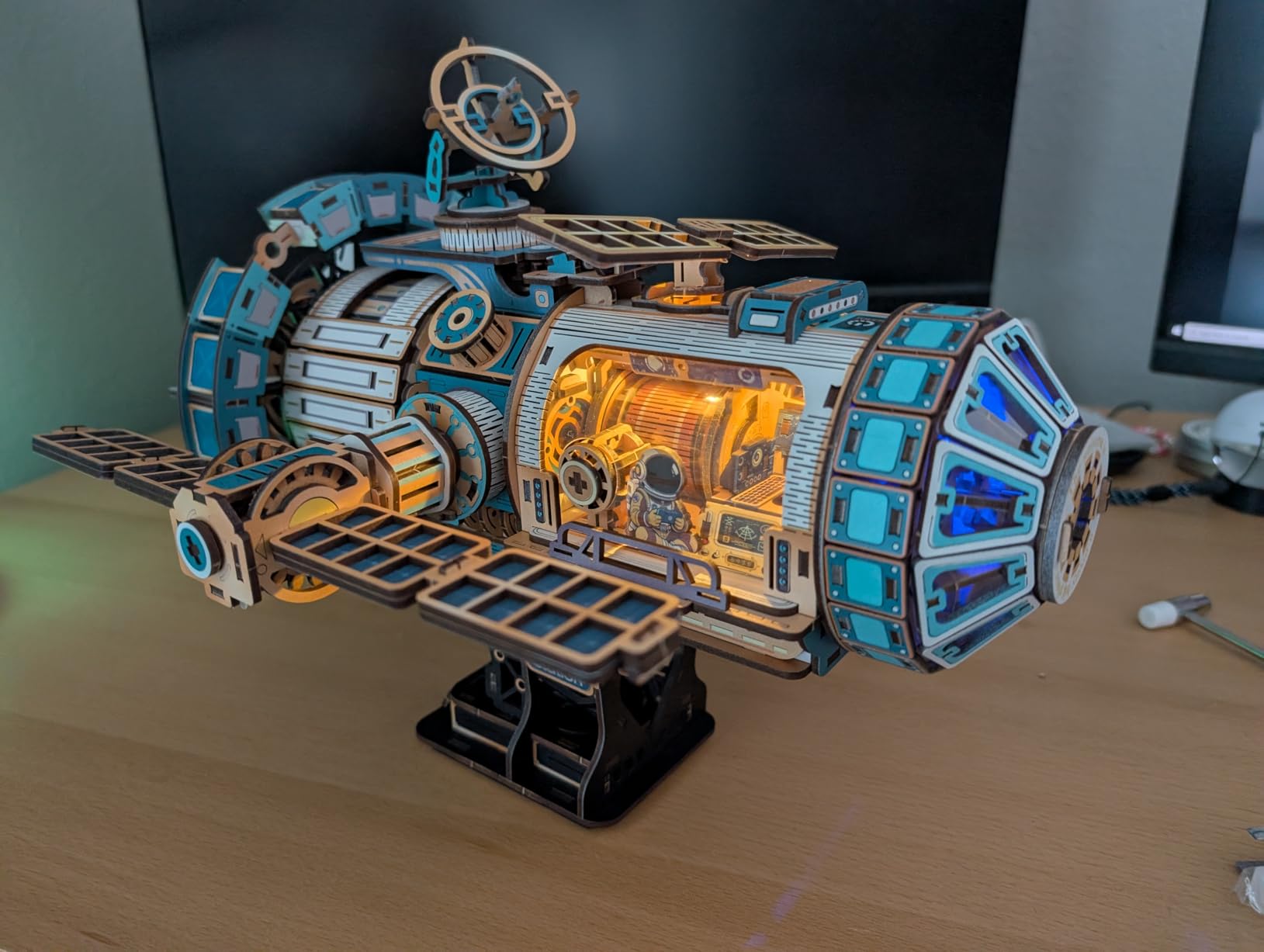 3D Wooden Puzzles International Space Station Model - Collectible Display Model with Interlocking Design, Motorized Solar Panels, Radar & Thrusters, LED Light Effects (Celestigon Station) customer photo 1