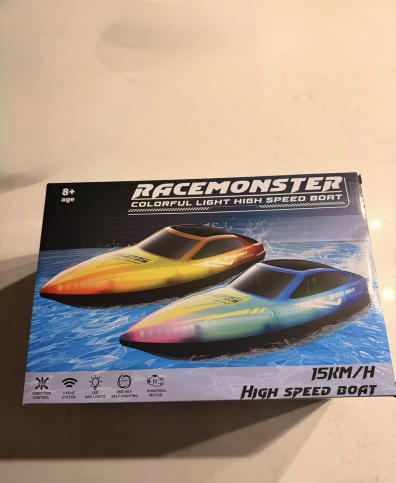 Remote Control Boat for Kids, RC Boat for Pool, Lake, River and Pond with LED Lights, Self-Righting, Waterproof, Fast Speed Racing Electric Boats 2 Speed Modes 60mins Rechargeable Batteries customer photo 1