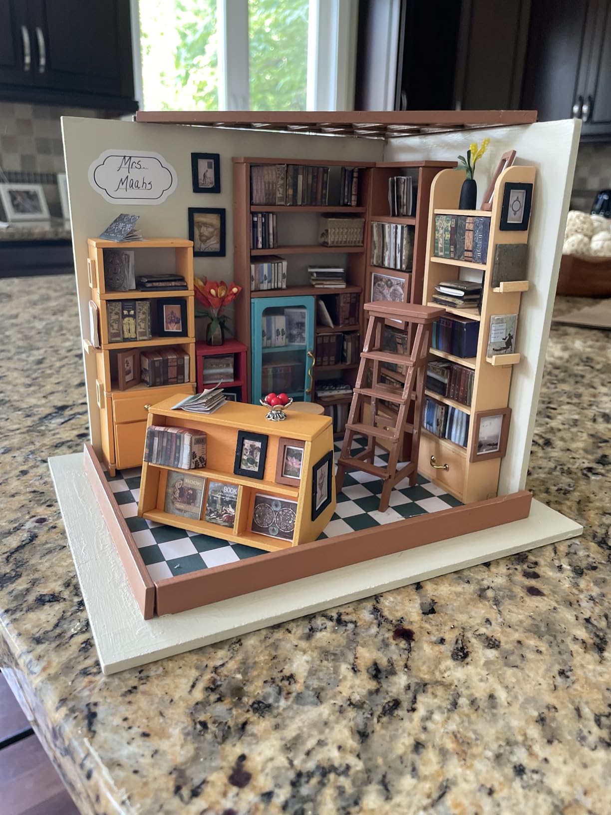 DIY Miniature Dollhouse Kit Bookstore Room Making Kit Mini Library Diorama Kit Wooden Model Building Set Hobby Christmas Birthday Gifts for Adults Women Family (Sam's Study) customer photo 1