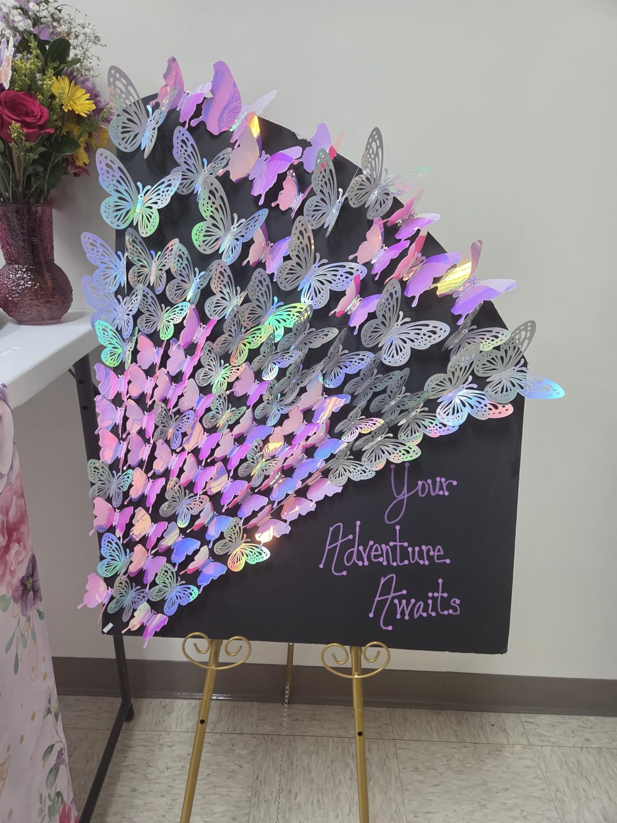 BBTO 48 Pieces Butterfly Wall Decor DIY 3D Mirror Butterfly Stickers Removable Decals Crafts for Birthday Party Bedroom School Bathroom Living Room Decor (Sliver) customer photo 1