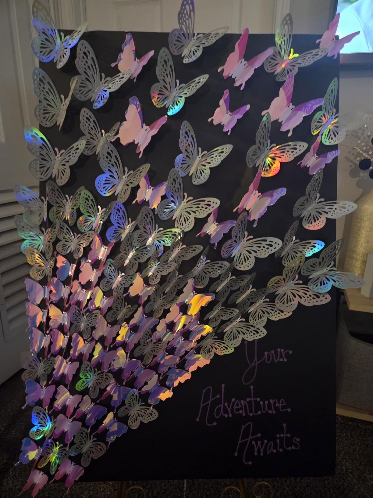 BBTO 48 Pieces Butterfly Wall Decor DIY 3D Mirror Butterfly Stickers Removable Decals Crafts for Birthday Party Bedroom School Bathroom Living Room Decor (Sliver) customer photo 2