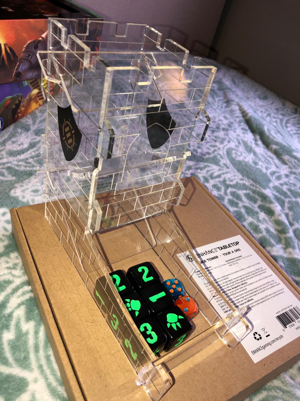ENHANCE Dice Tower and Tray for Tabletop RPG Games - Portable Roller with Castle Tower Design, Roll Up to 14 Standard Dice at Once - Etched Castle Rolling Tray Great for Game Nights customer photo 2