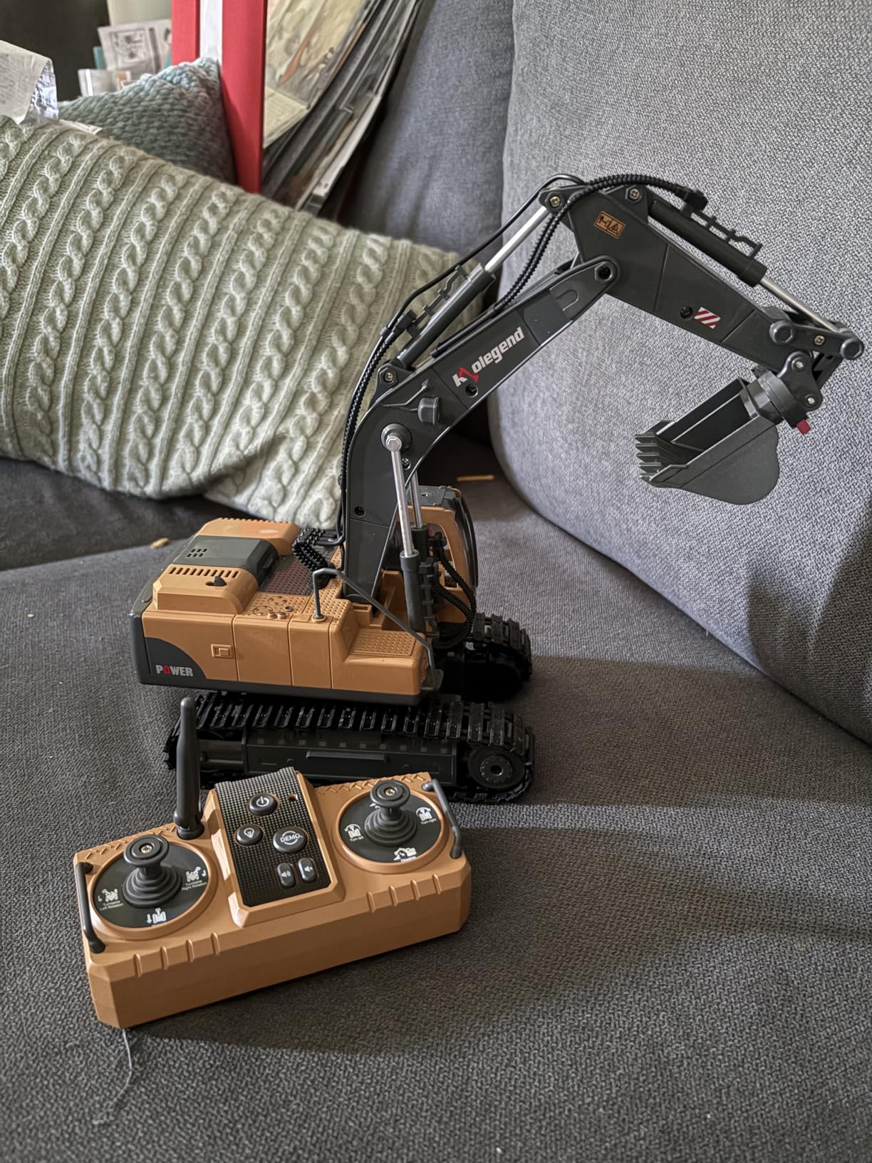 kolegend 3 in 1 Remote Control Excavator Toy 1/14 Scale RC Excavator, 15 Channel Upgrade Full Functional Construction Vehicles with Tools Metal Breaker and Electric Gripper(Yellow/Black) customer photo 2