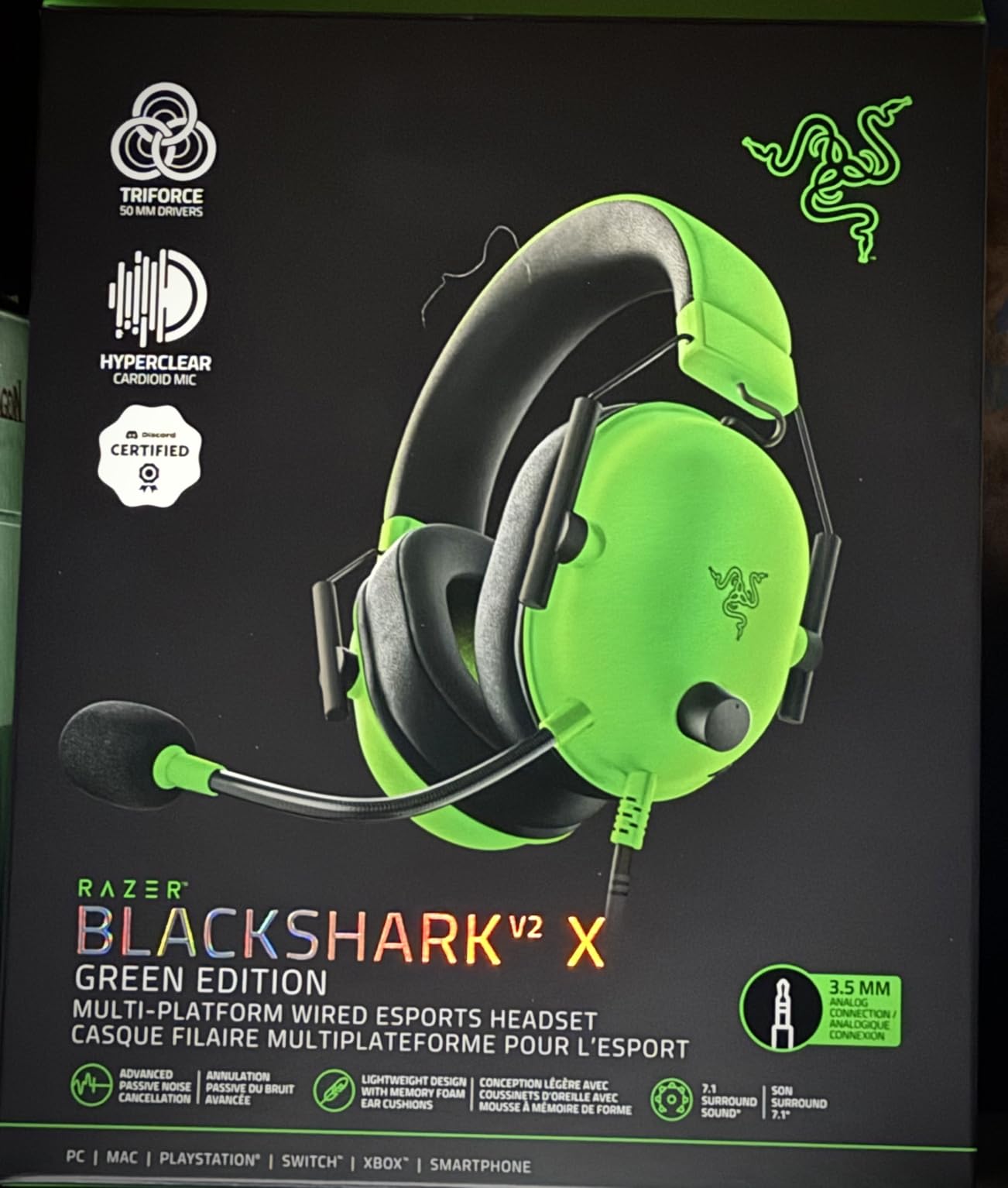 Razer BlackShark V2 X Gaming Headset: 7.1 Surround Sound - 50mm Drivers - Memory Foam Cushion - For PC, PS4, PS5, Switch - 3.5mm Audio Jack - Black customer photo 2