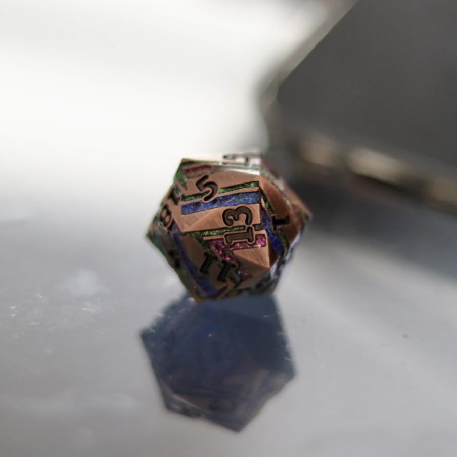 DNDND Metal D&D Dice Set,7 Pieces Dragon Scale Metallic D&D Die with Gift Metal Case for Dungeons & Dragon Game (Teal and Purple with Copper Edge) customer photo 1