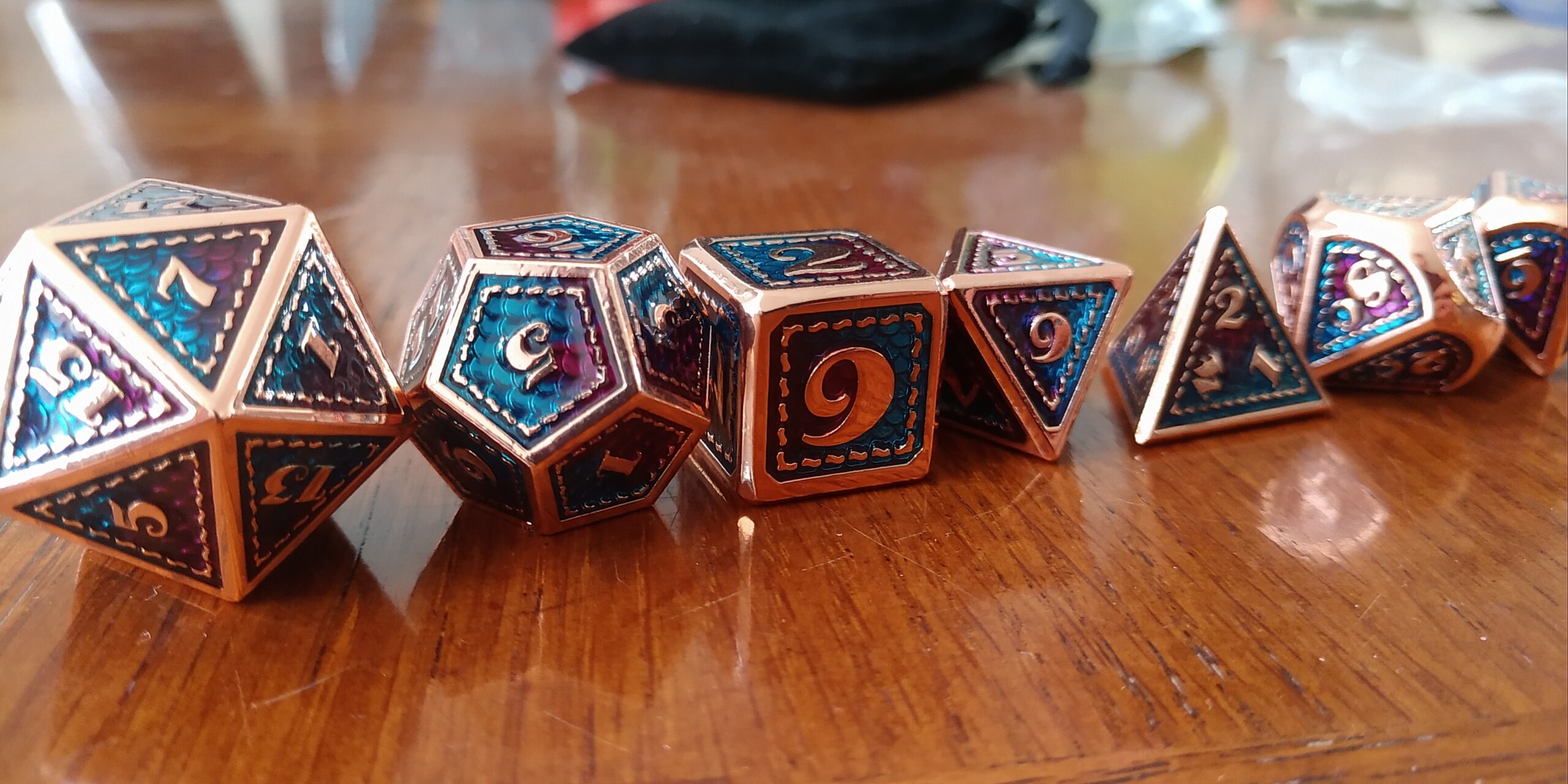 DNDND Metal D&D Dice Set,7 Pieces Dragon Scale Metallic D&D Die with Gift Metal Case for Dungeons & Dragon Game (Teal and Purple with Copper Edge) customer photo 2