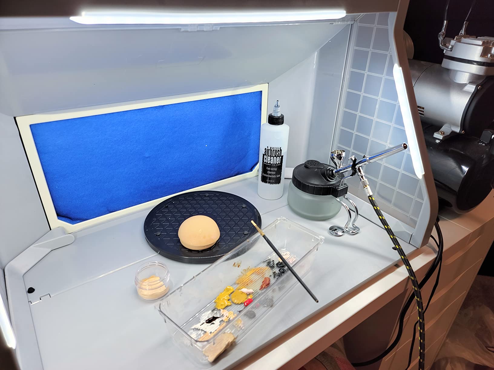 Anesty Dual Fans Airbrush Spray Booth Paint Booth with Infinitely Variable Control LED Lighting & Airflow Knob customer photo 2