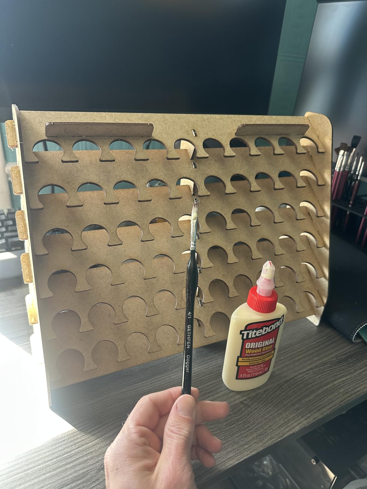 PROSCALE Wall Paint Rack Organizer for Miniatures & Modeling, Vertical Paint Stand with 33mm Pot Holes + Top Brush/Tool Holder, Compatible with Citadel (33mm) customer photo 2