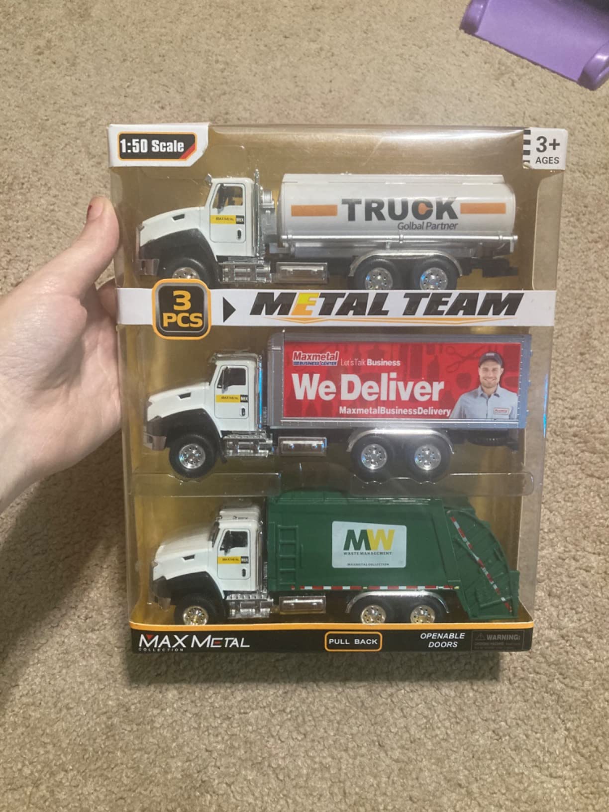 3 Pack City Diecast Semi Trucks Transport Set - Big Toy Garbage Truck, Oil Tanker, & Transport Vehicle Toy with Pull Back Action - 1/50 Scale Metal Collectible Model Alloy Car Vehicles customer photo 1
