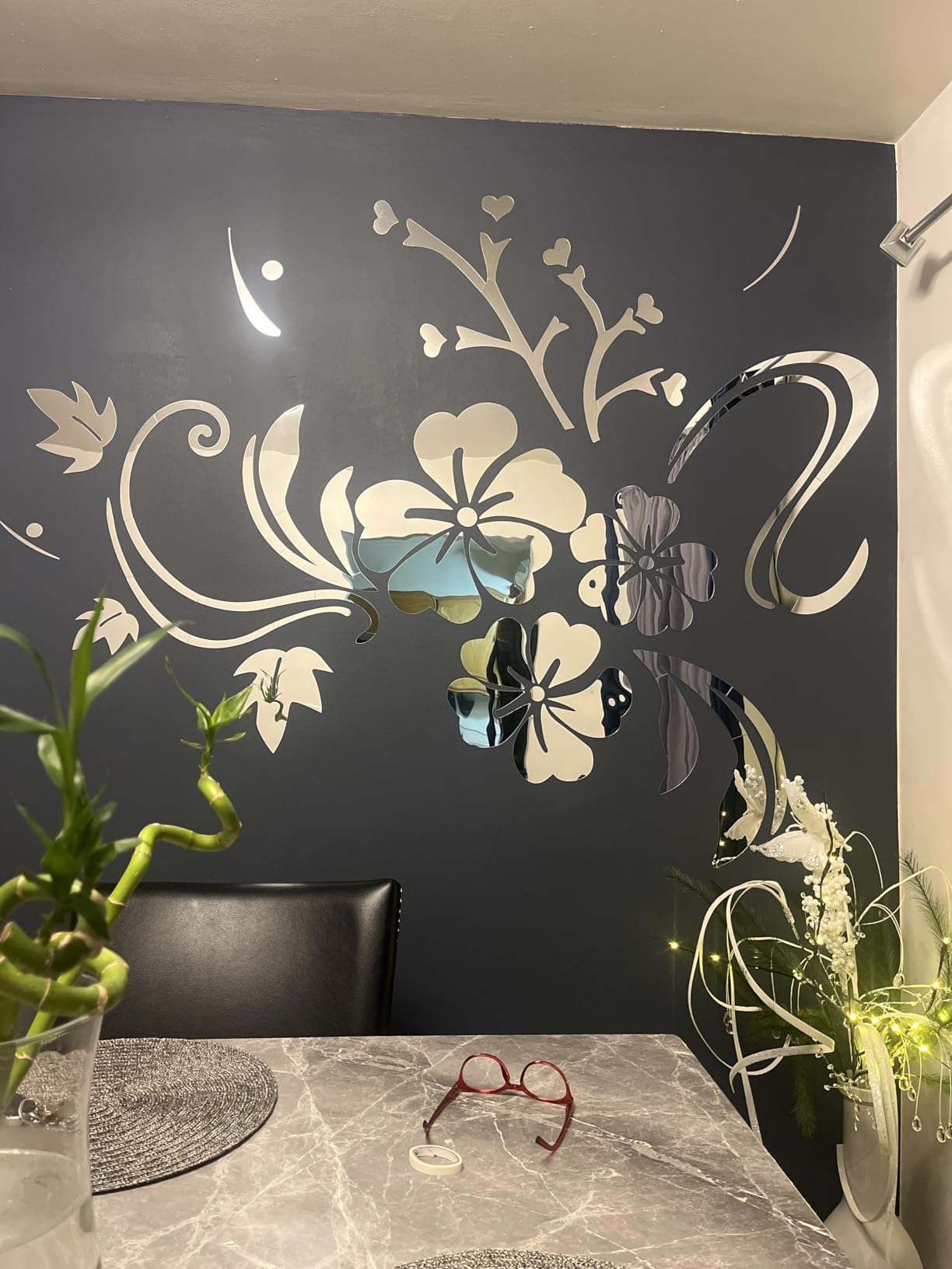 Wall Stickers 3D Flower Pattern - Family Wall Decals Living Room Wall Decor Sticker for Walls Decor Living Room Home Decorations Room Decor for Office Sofa Bedroom Decals (Black S:90cm * 120cm) customer photo 2