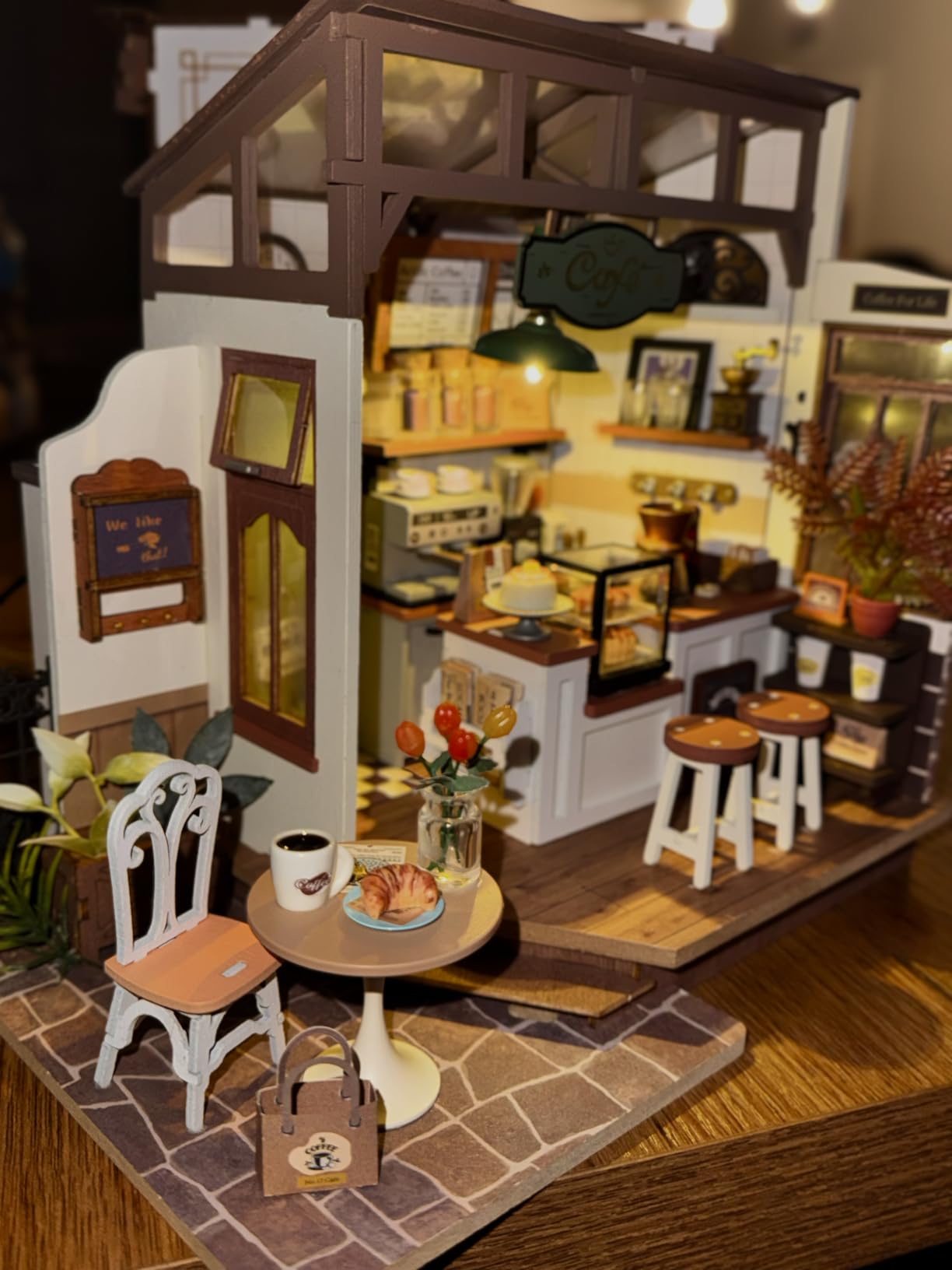 Miniature Dollhouse Kit, Coffee Shop Miniature Dollhouse Kits for Adults to Build, Wooden Mini House Model with LED Lights DIY Crafts Birthday Gifts and Hobbies Home Decor customer photo 2