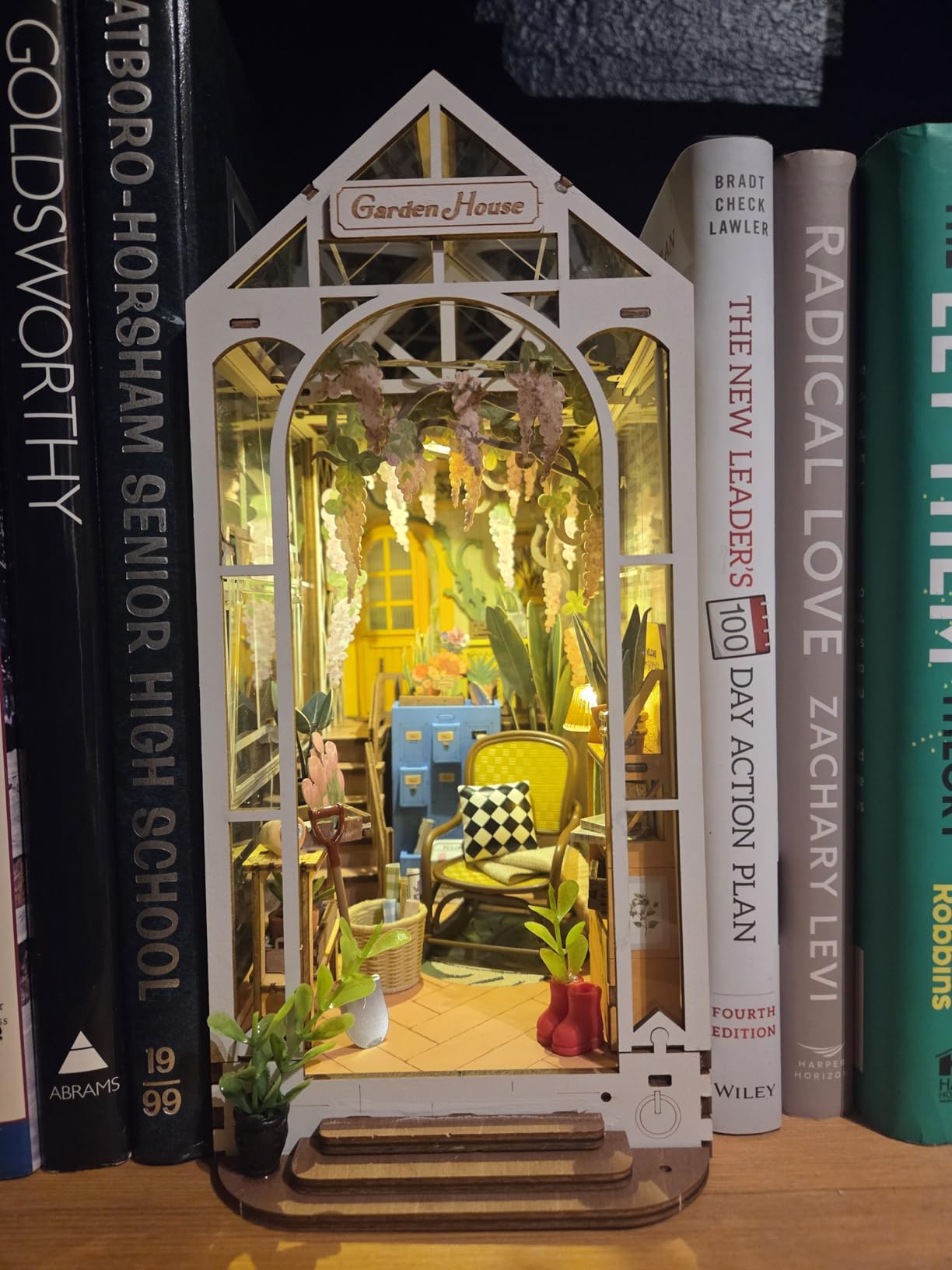Book Nook Kit - DIY Miniature House Kit, 3D Wooden Puzzle Booknook, Bookend Bookshelf Insert Decor with LED Light, DollhouseTiny House Hobby Diorama Kit Unique Gifts (Garden House) customer photo 2