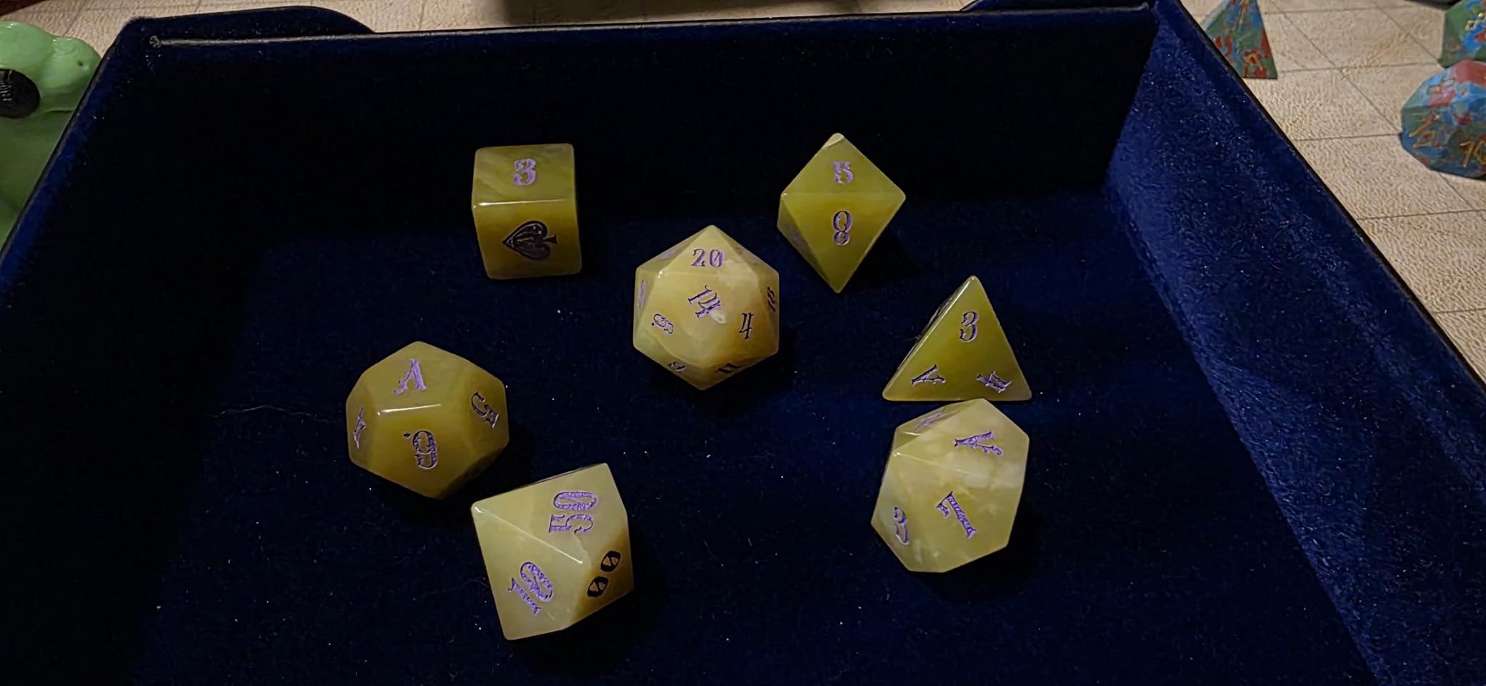 Truewon Stone Dice Set of 7 Handmade Dice for RPG DND Made by Natural Gemstones. (Amethyst Moon Stars Selected) customer photo 2