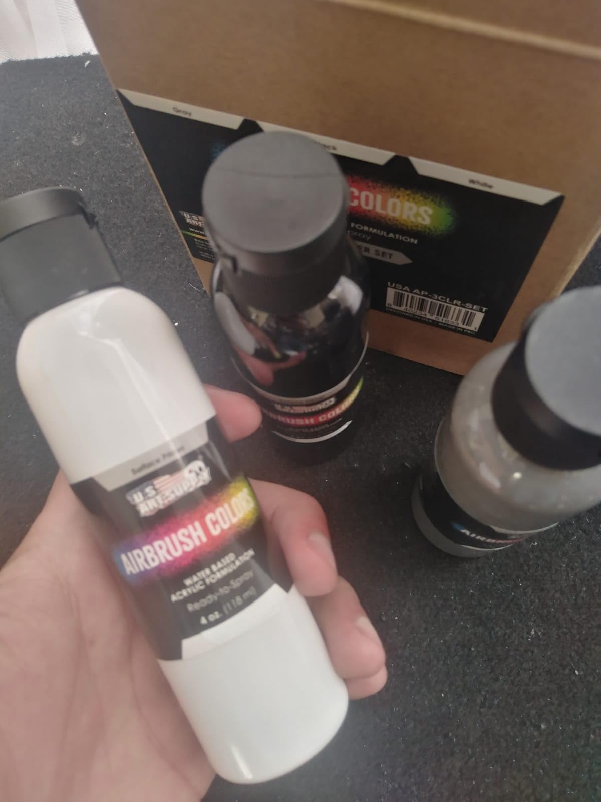 U.S Art Supply Black, White, Gray Surface Primer Airbrush Paint, 3 Color Set, 4 oz - Ready-To-Spray, Water-Based Acrylic Polyurethane customer photo 1