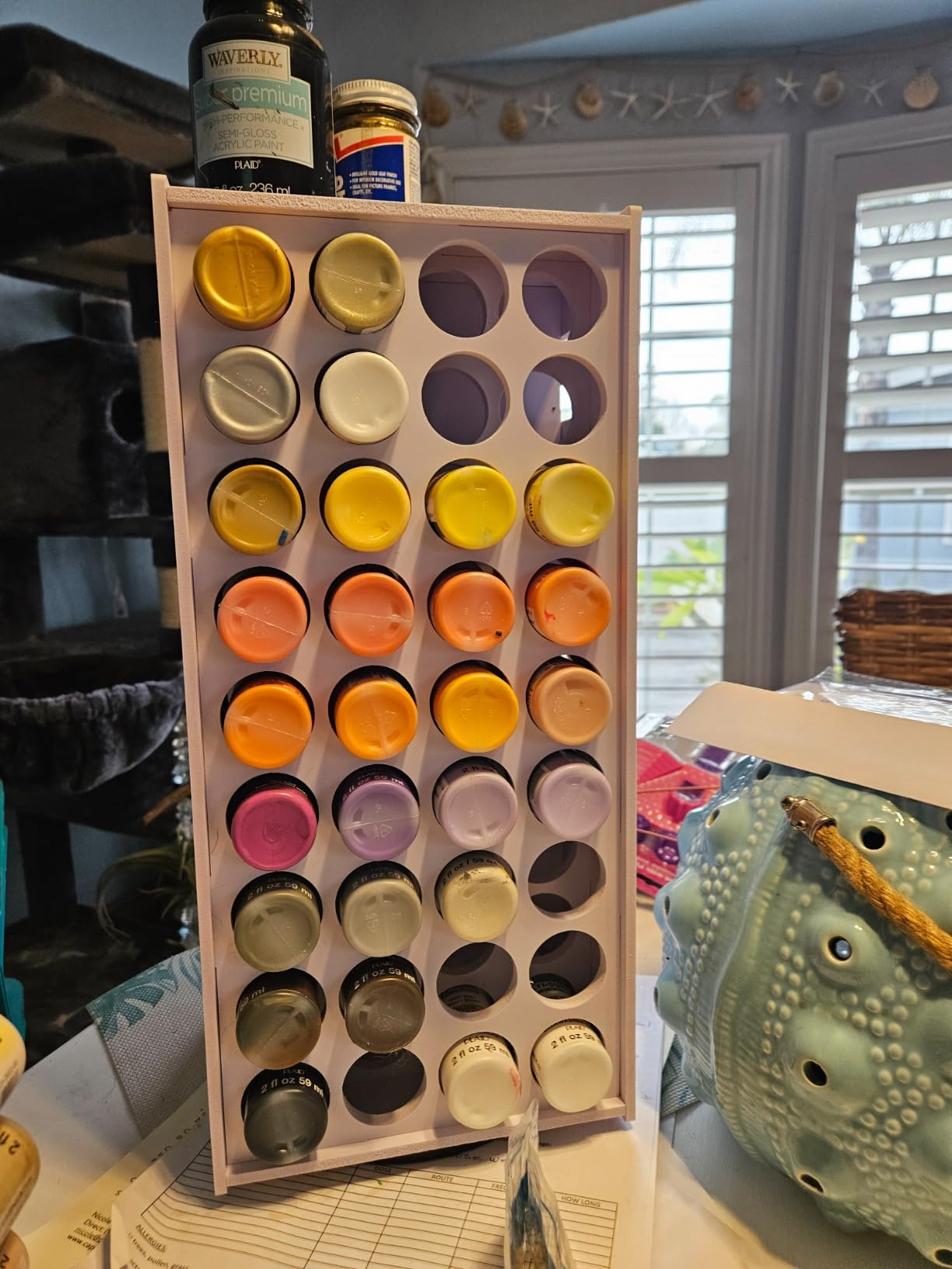 SANFURNEY Craft Paint Storage Rack, 72 Holes Spinning Paint Storage Tower, 2oz Craft Paints Organizer Holder Stand customer photo 1