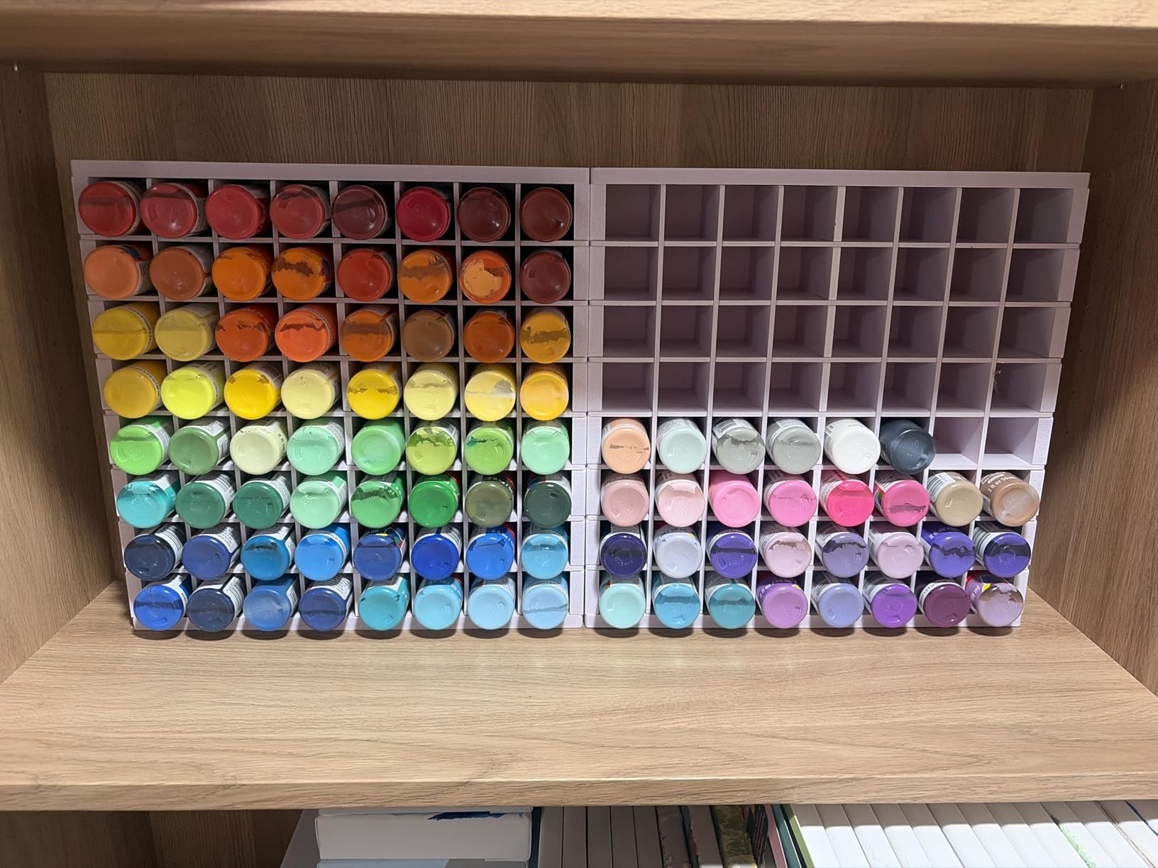 Krafetto 64 Grids Craft Paint Storage Organizer, Wall-mountable Paints Holder, Stackable Paint Bottle Rack Stand for 2oz Acrylic Craft Paints customer photo 2
