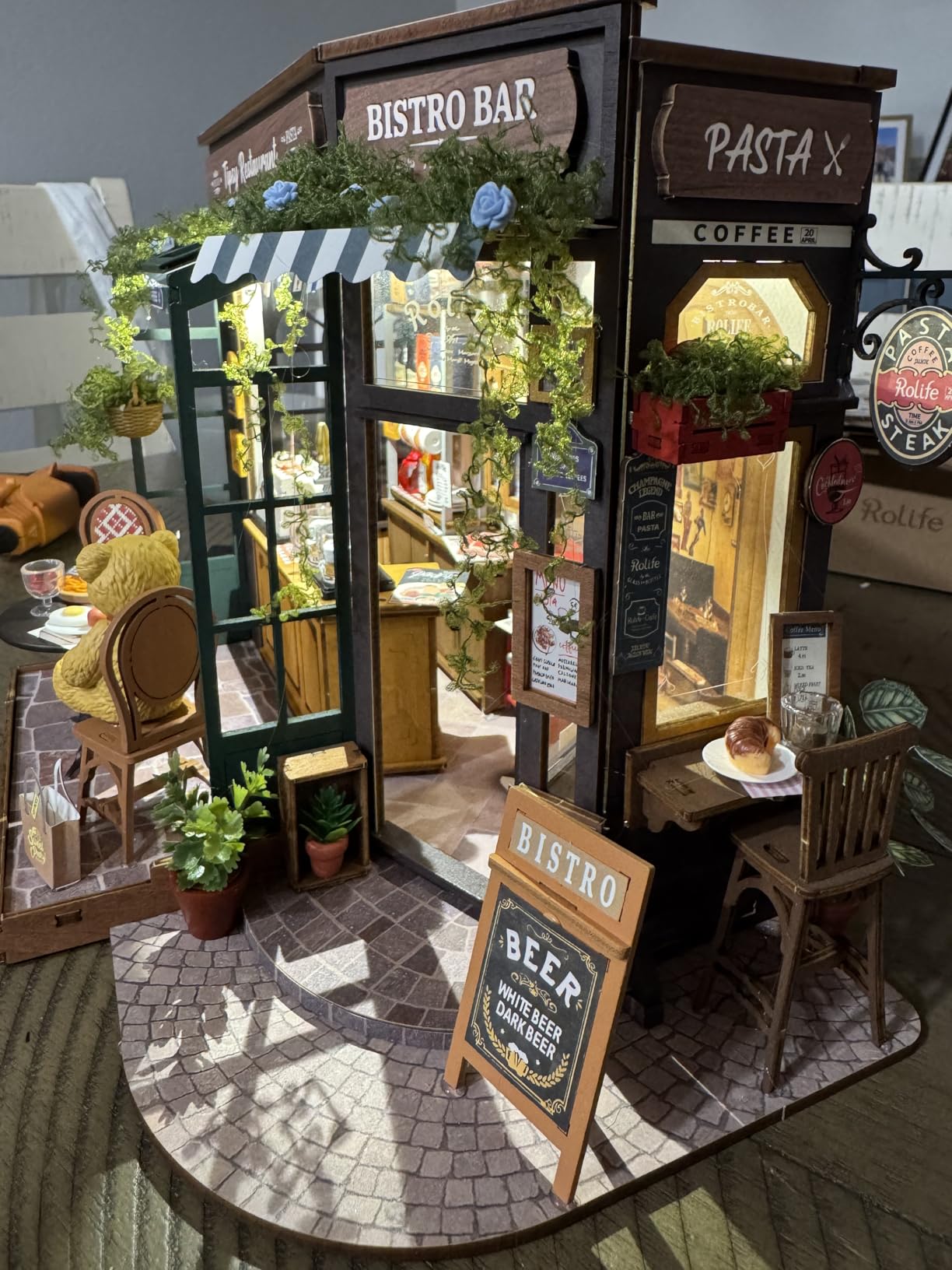 Rolife DIY Miniature House Kit 1:18 Coffee and Bar Dollhouse Diorama Model, Build Mini House Building Kit with LED Light Hobby Crafts for Adults (Tipsy Restaurant) customer photo 1