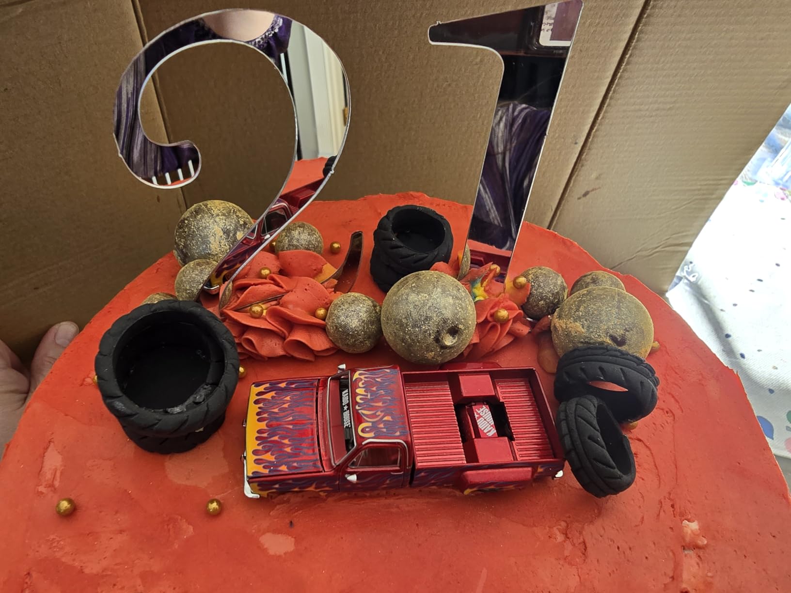 True Scale Miniatures Model Car Compatible with Chevrolet Silverado Dually on Fire V1 Red with Flames Limited Edition 1/64 Diecast Model Car Kaido House KHMG127 customer photo 2