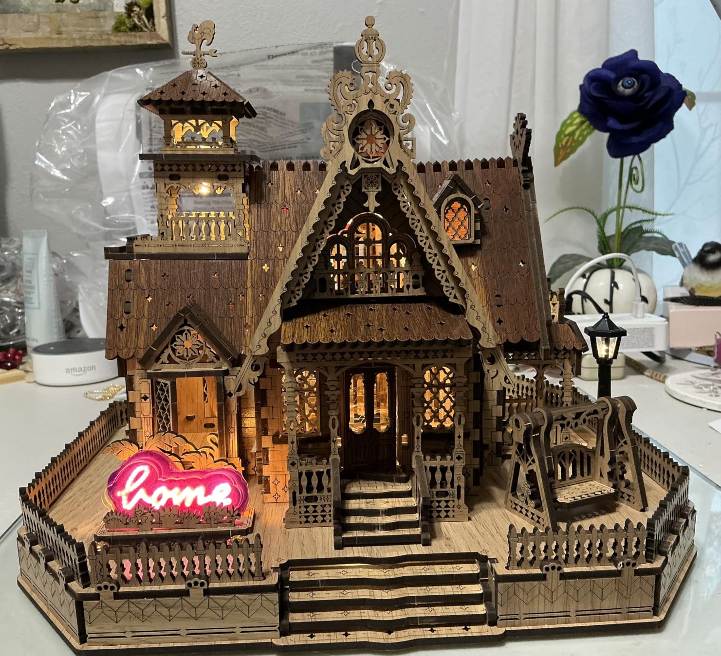 FUNPOLA 3D Wood Puzzle Countryside Cottage Model - DIY Miniature Building Kit with Spark LED Lights - Craft Rural Architecture Home Décor Gift for Adults customer photo 1