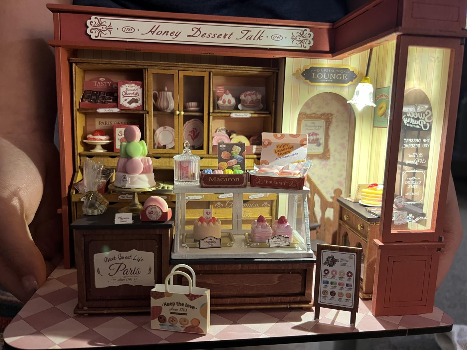 DIY Dollhouse Miniature House Kit 1:18 Vintage French Dessert Shop, Wooden Diorama Model Kit with LED customer photo 1