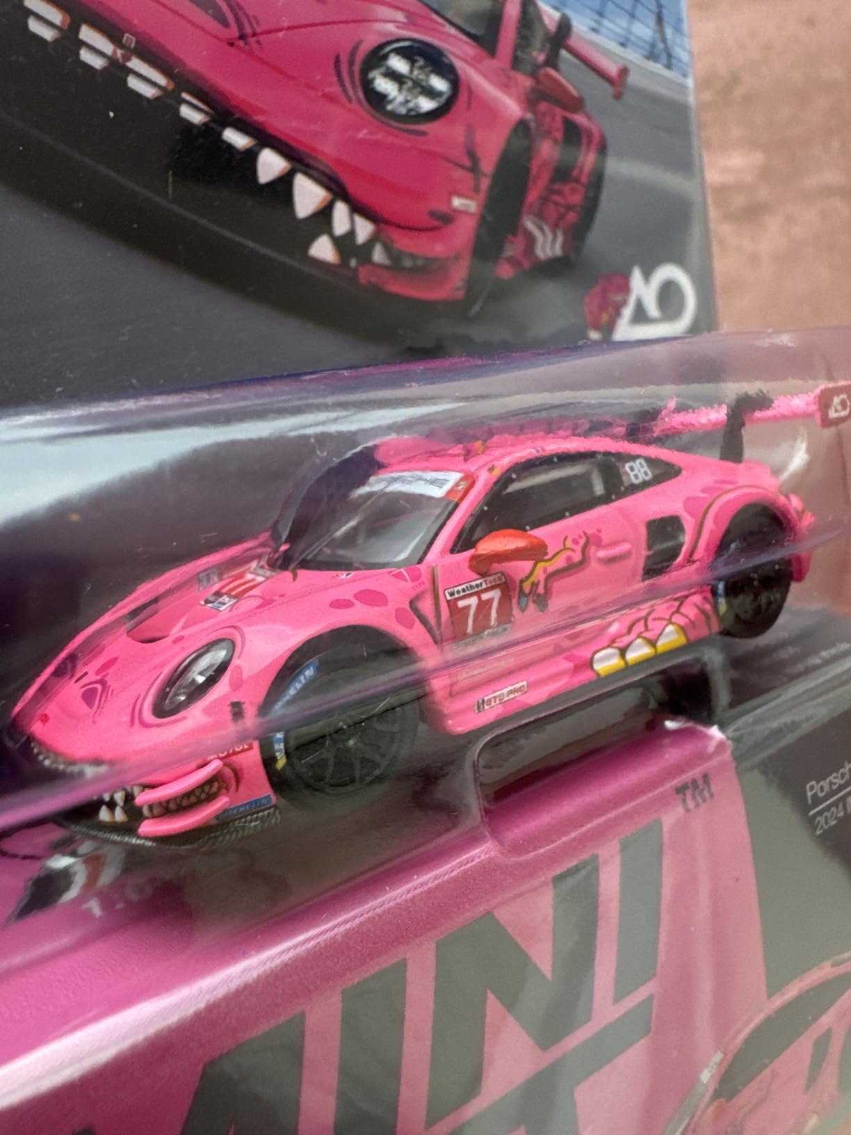 Diecast Model Car Compatible with Porsche 911 GT3 R #77 AO Racing 2024 IMSA Road America (Pink) Limited Edition by Mini GT MGT01052 customer photo 1