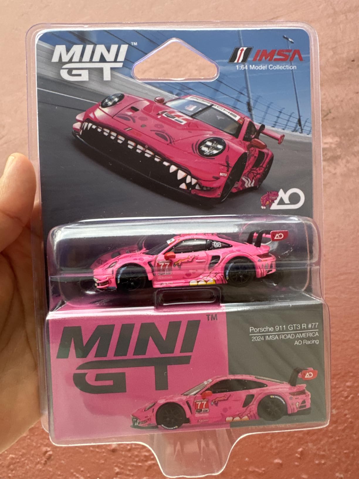 Diecast Model Car Compatible with Porsche 911 GT3 R #77 AO Racing 2024 IMSA Road America (Pink) Limited Edition by Mini GT MGT01052 customer photo 2