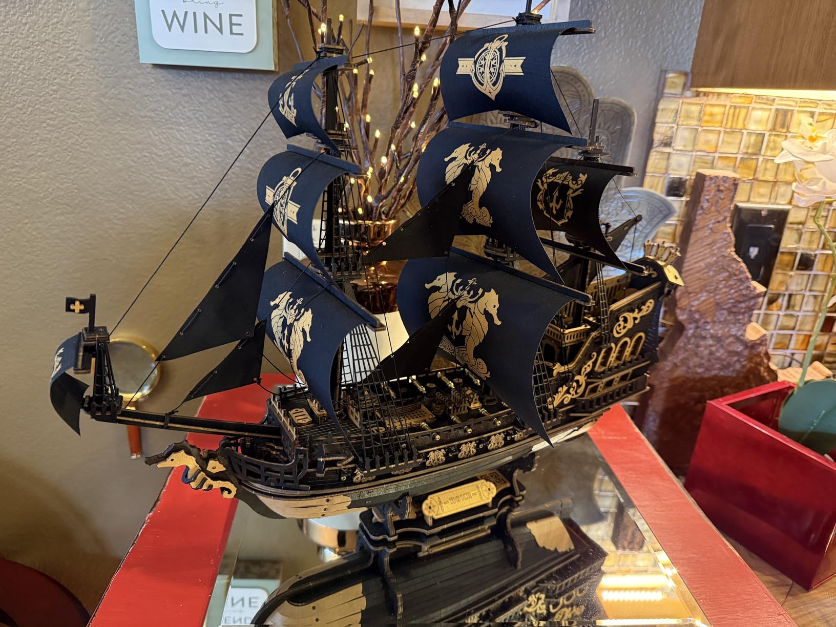 ROBOTIME Seahorse 3D Wooden Puzzles for Adults, Black Sailboat Model Kits for Boys and Men, Home Office Decor Gifts Pirate Ship Building (603 Pcs) customer photo 2