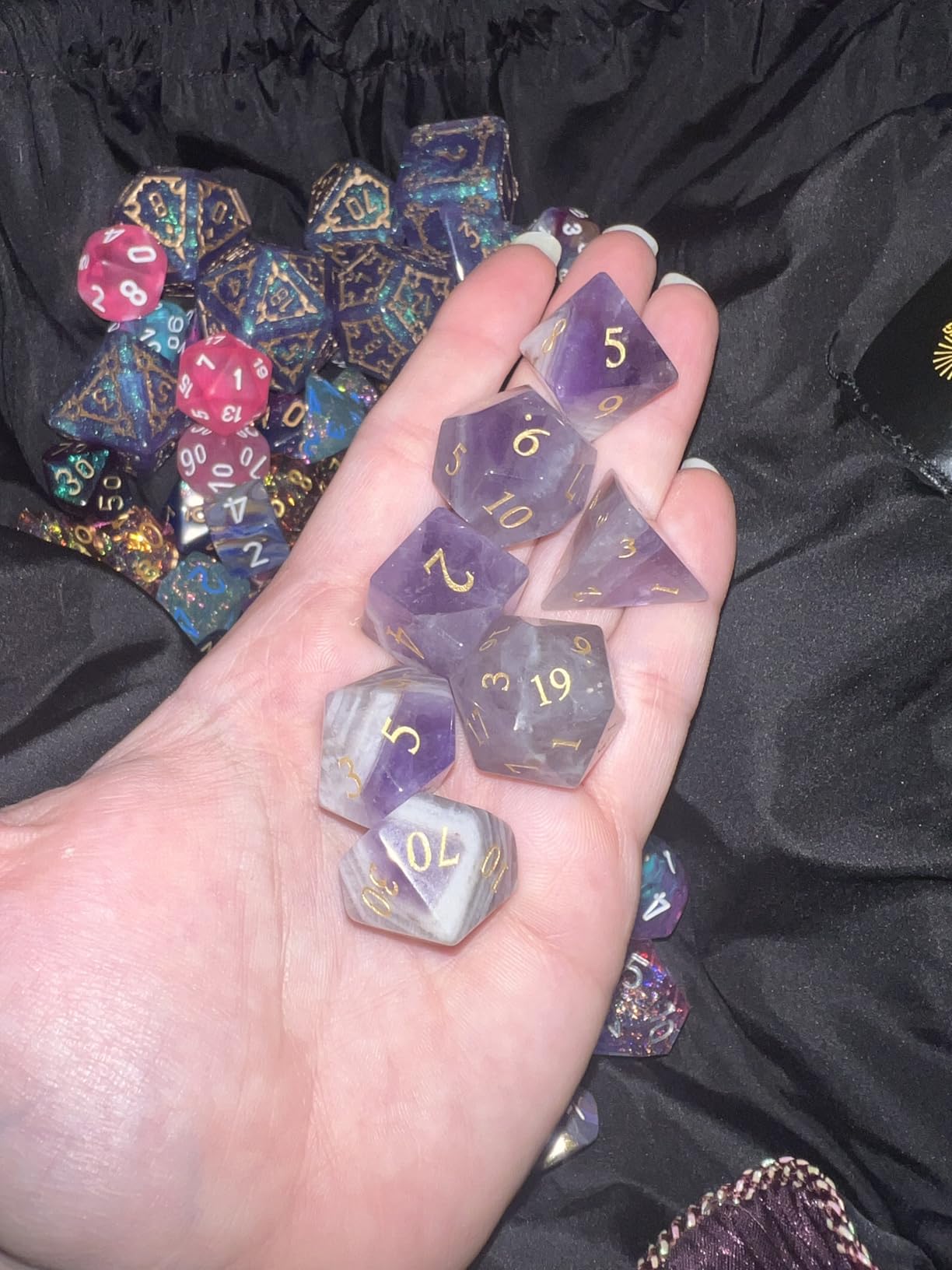 Pink Quartz Crystal DND Dice Set 7 PCS Gemstone Suitable for Dungeons and Dragons for D & D RPG Games (Pink Quartz) customer photo 1