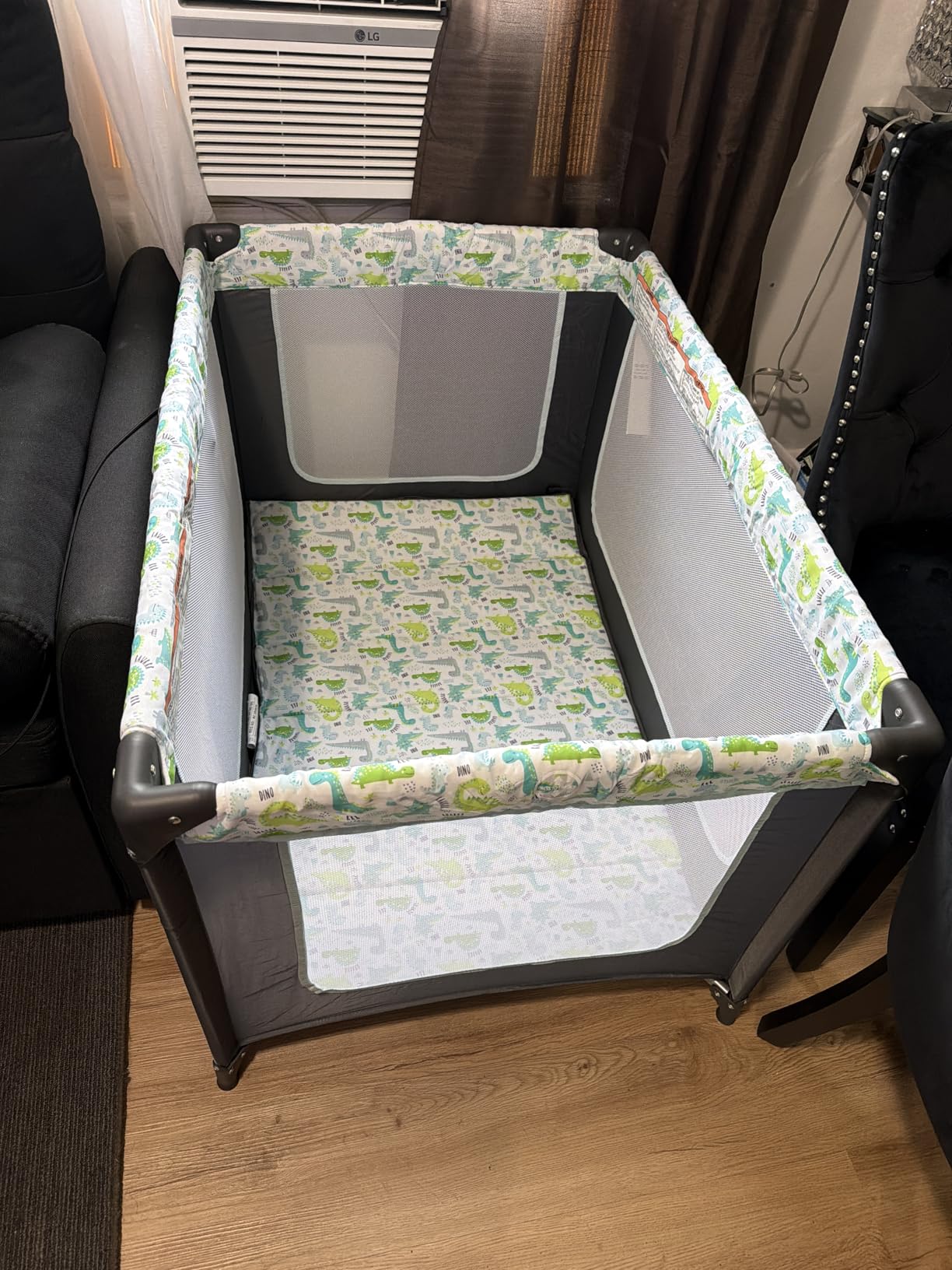 Dream On Me Zodiak Baby Playard, Breathable Mesh Sides, Soft Comfortable Mattress, Quick & Easy to Fold with Travel Carry Bag, Compact Space Saving Design - Coffee/Blue customer photo 2