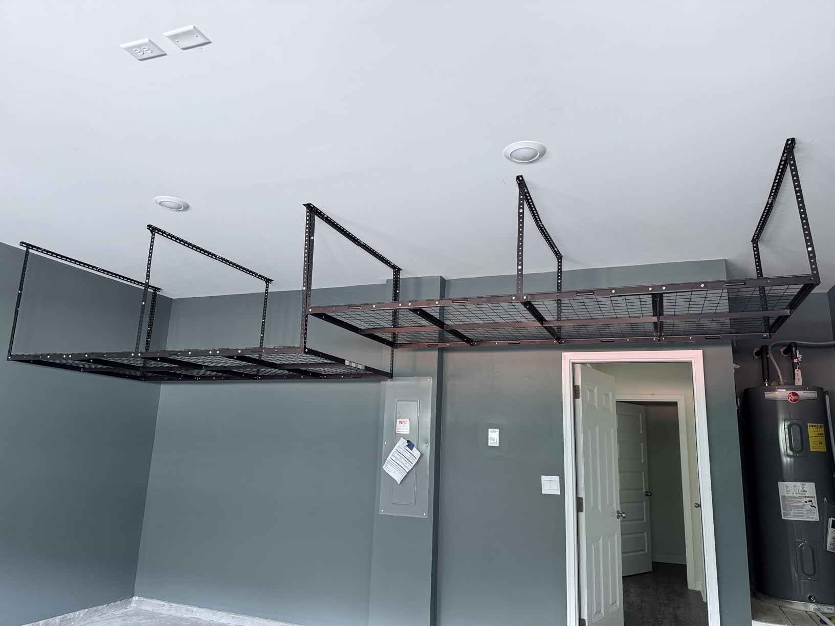 FLEXIMOUNTS 4x8 Overhead Garage Storage Rack, Adjustable Organization System, Heavy-Duty Metal Ceiling Racks, 750lbs Weight Capacity, Black, Classic Series customer photo 2